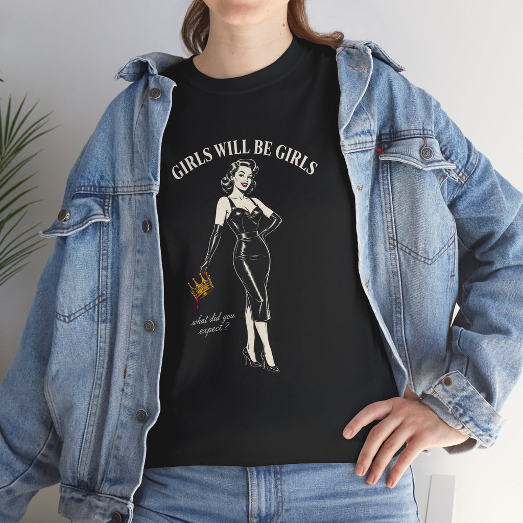 Girls Will Be Girls T-Shirt | Dark Feminist Pin-Up Tee | Vintage Graphic Shirt | Feminist Gift | Black Unisex Tee