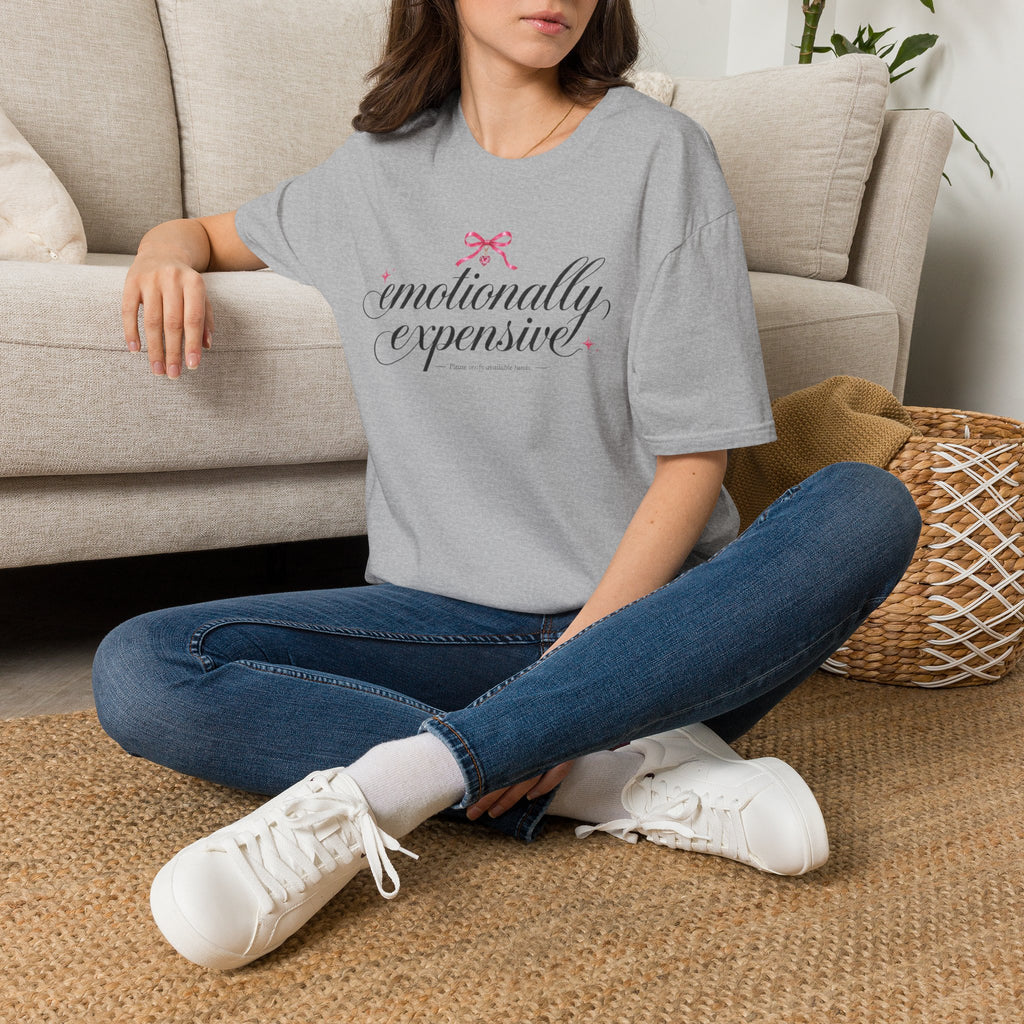 Emotionally Expensive Tee | Coquette Bow Graphic Shirt | Funny Trendy Y2K Style T-Shirt