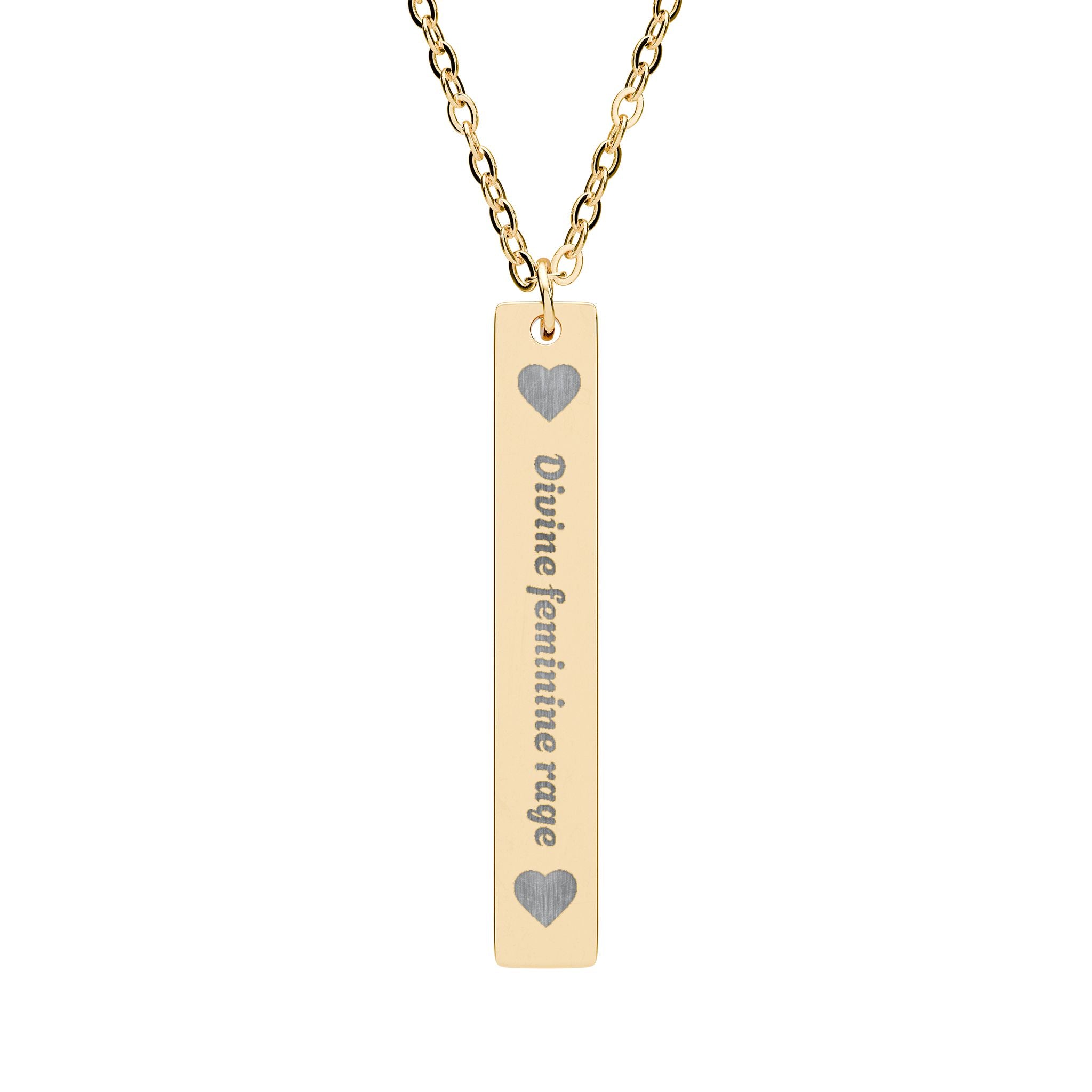 Engraved Vertical Bar Necklace — Personalized Name Pendant with Heart Accents