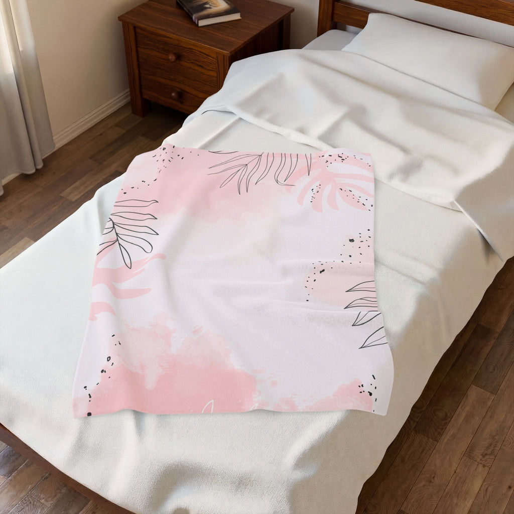 Pink Watercolor Floral Velveteen Plush Blanket – Soft Botanical Throw for Women, Nursery & Cozy Gifts