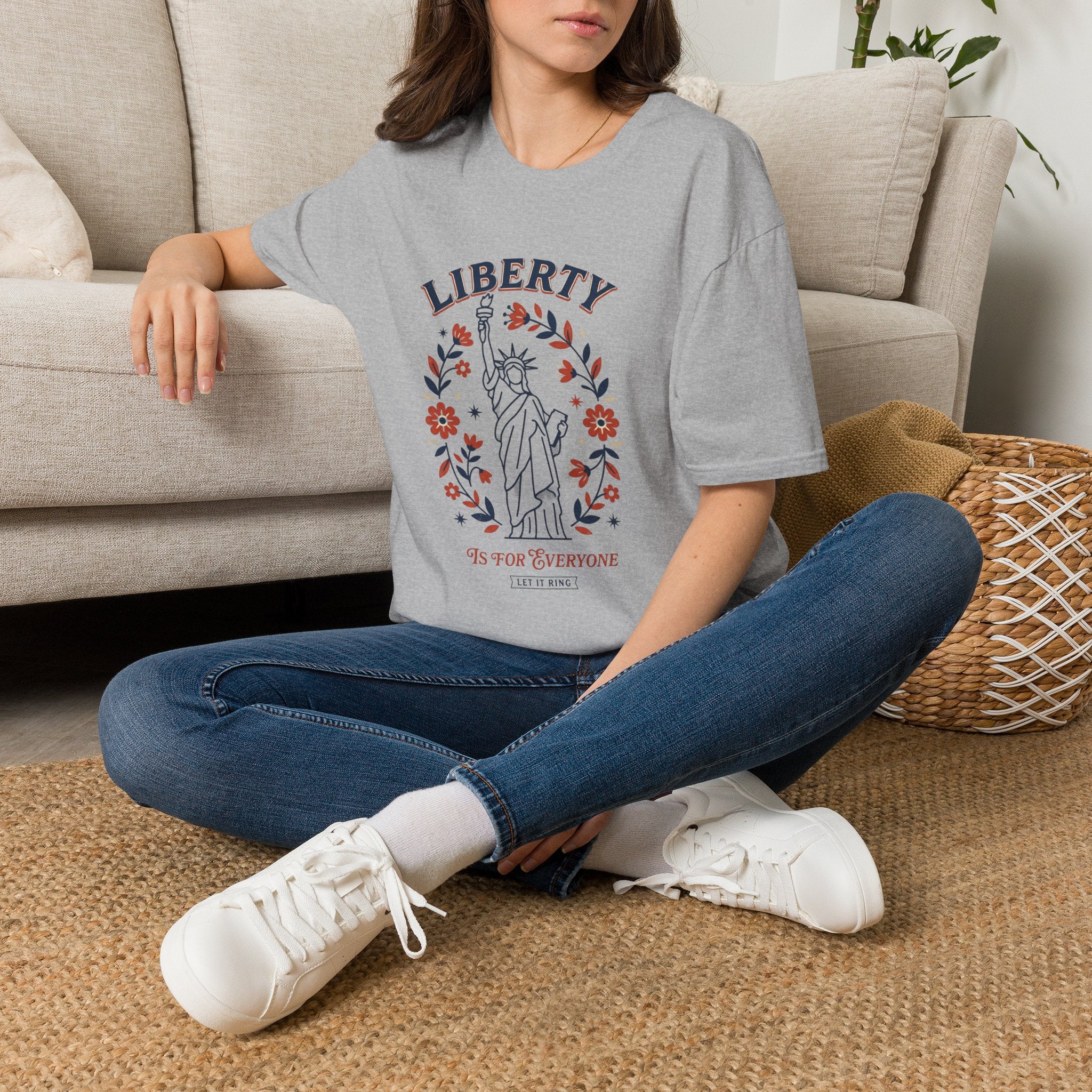 Liberty Is For Everyone Shirt, Statue of Liberty Feminist Tee, Patriotic Women’s Rights Shirt, Let It Ring Graphic Tee, Political Activist Shirt, Floral Statue of Liberty Tee, Fourth of July Feminist...