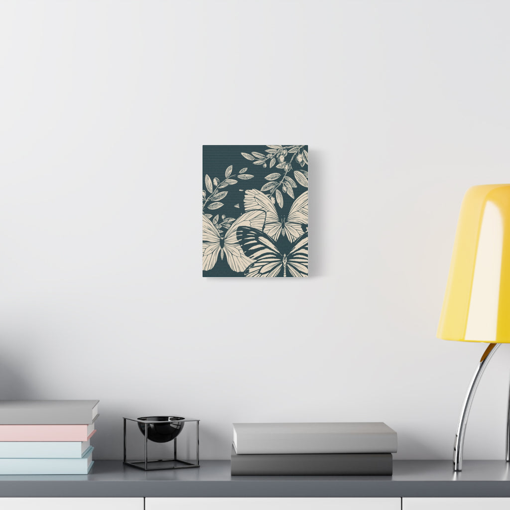 Butterfly Botanical Canvas Wall Art — Teal & Cream Stretched Matte Print