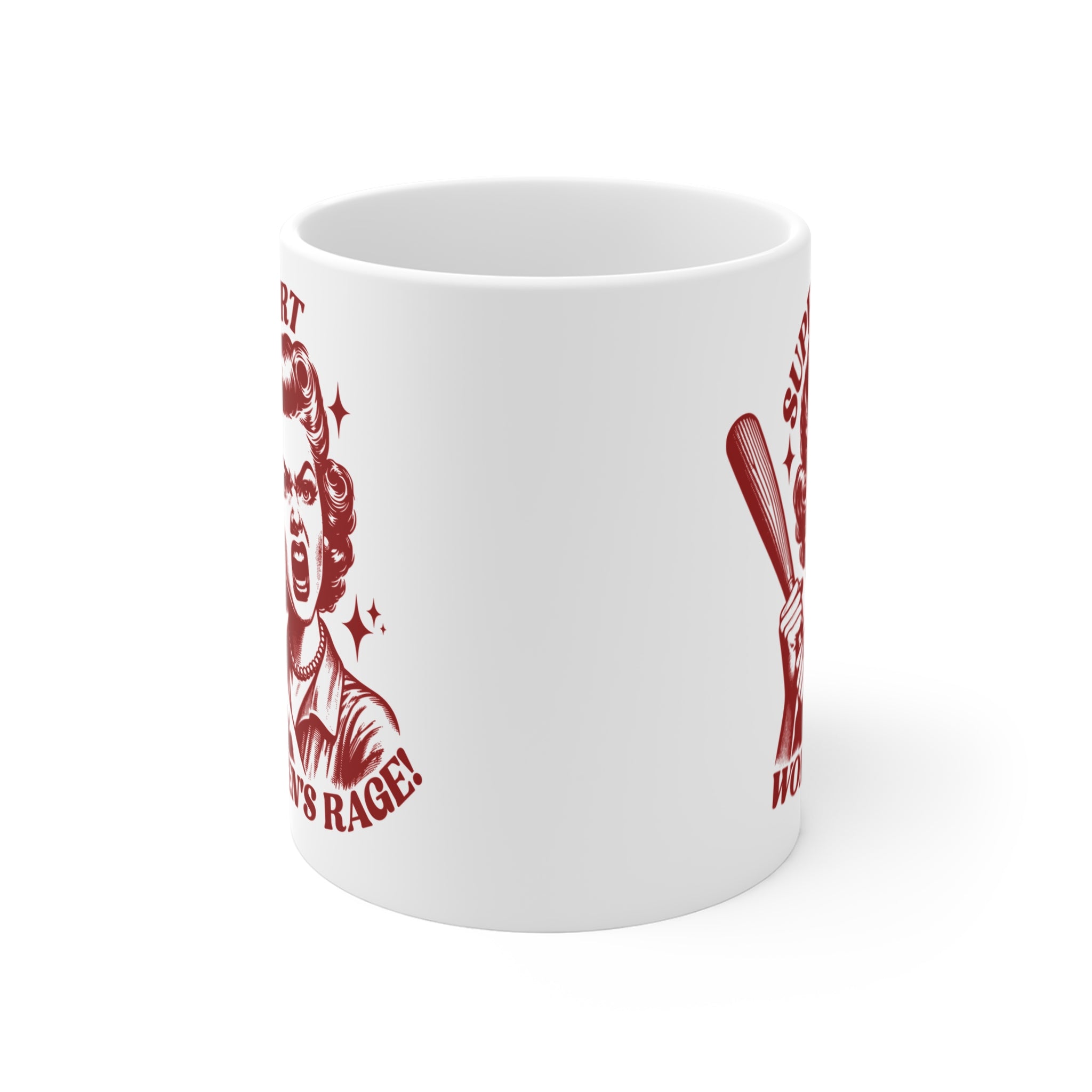 Support Women's Rage Mug — Feminist Retro Baseball Bat Coffee Cup