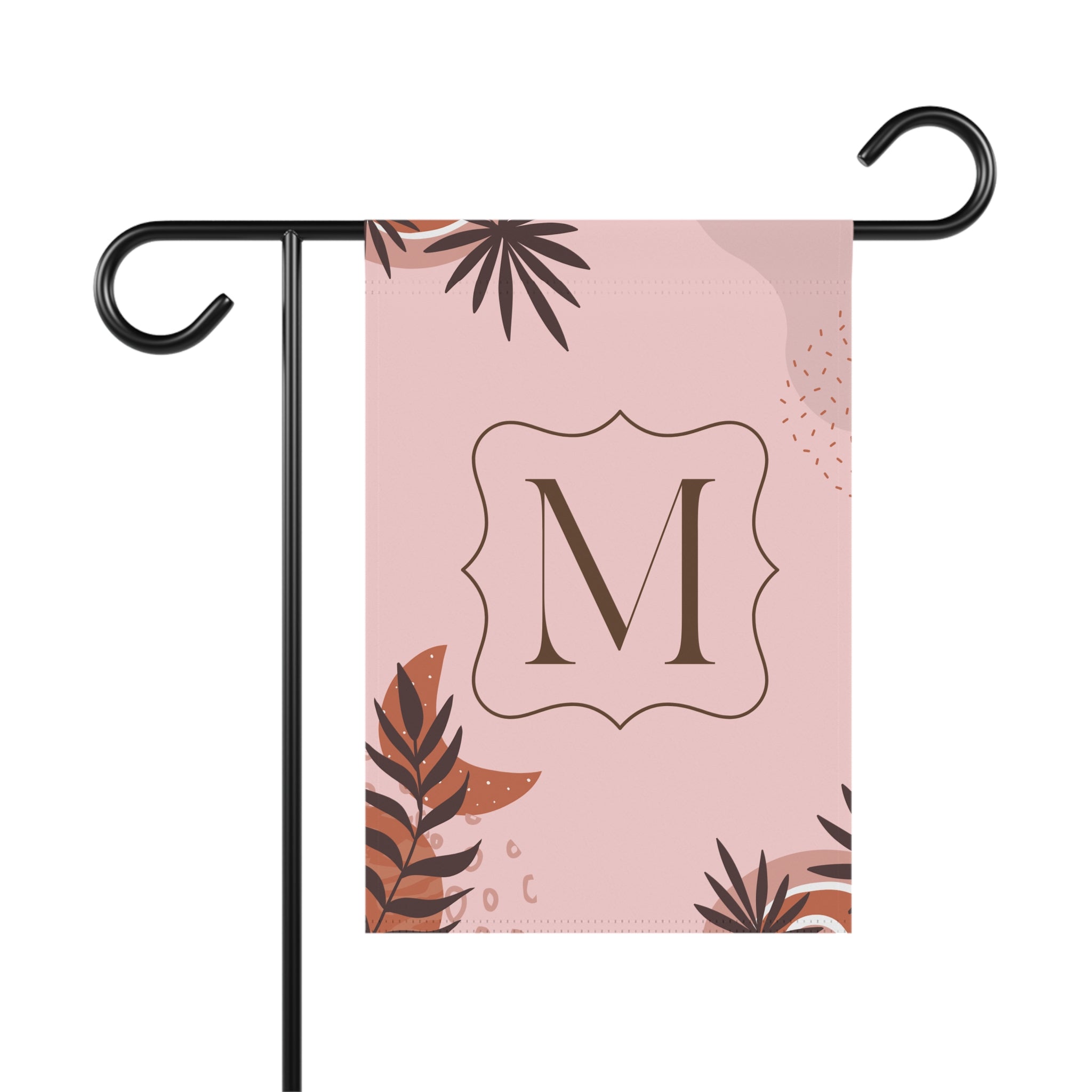 Monogram Garden Flag — Pink Botanical Initial Yard Banner