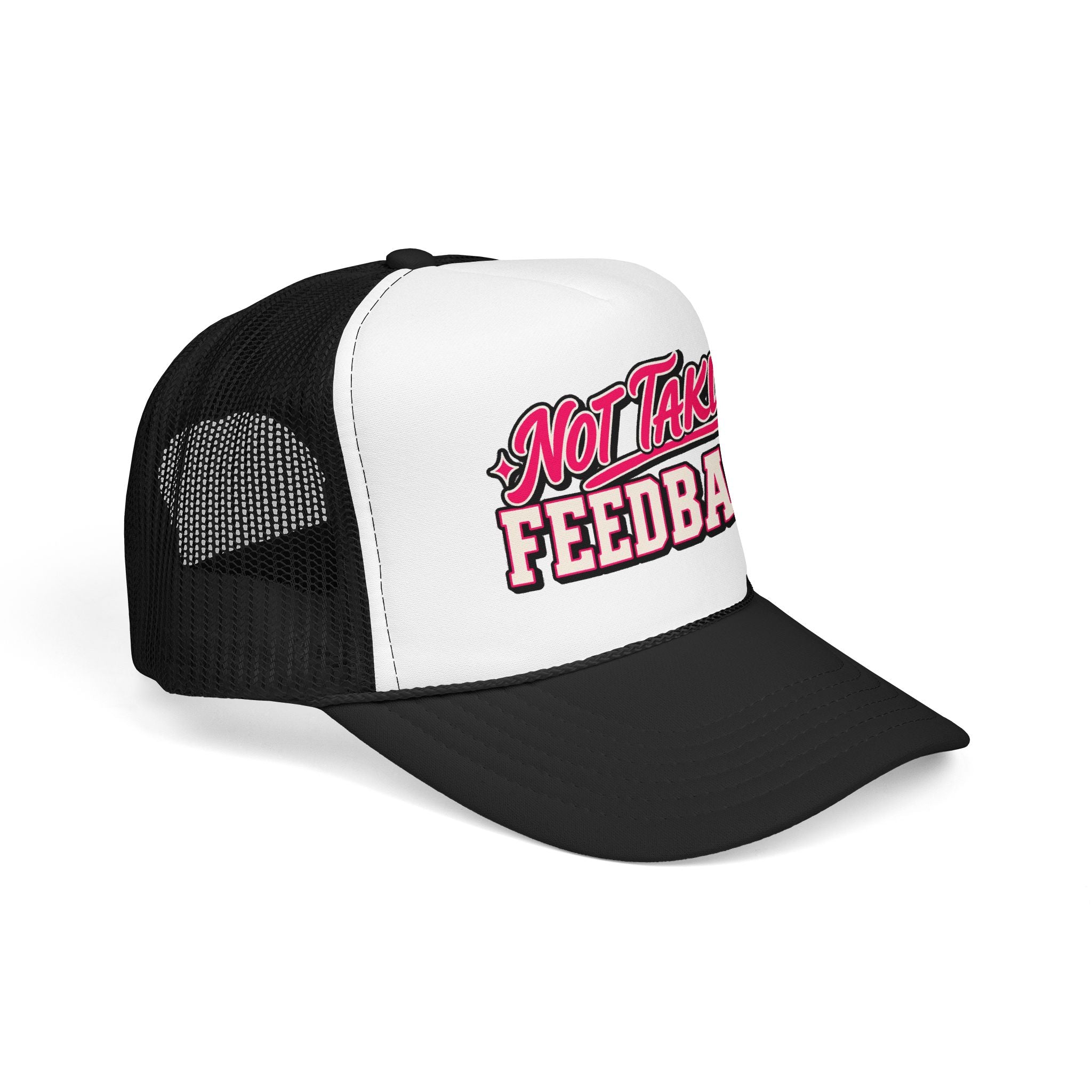 Not Taking Feedback Trucker Hat – Funny Retro Script Foam Mesh Cap