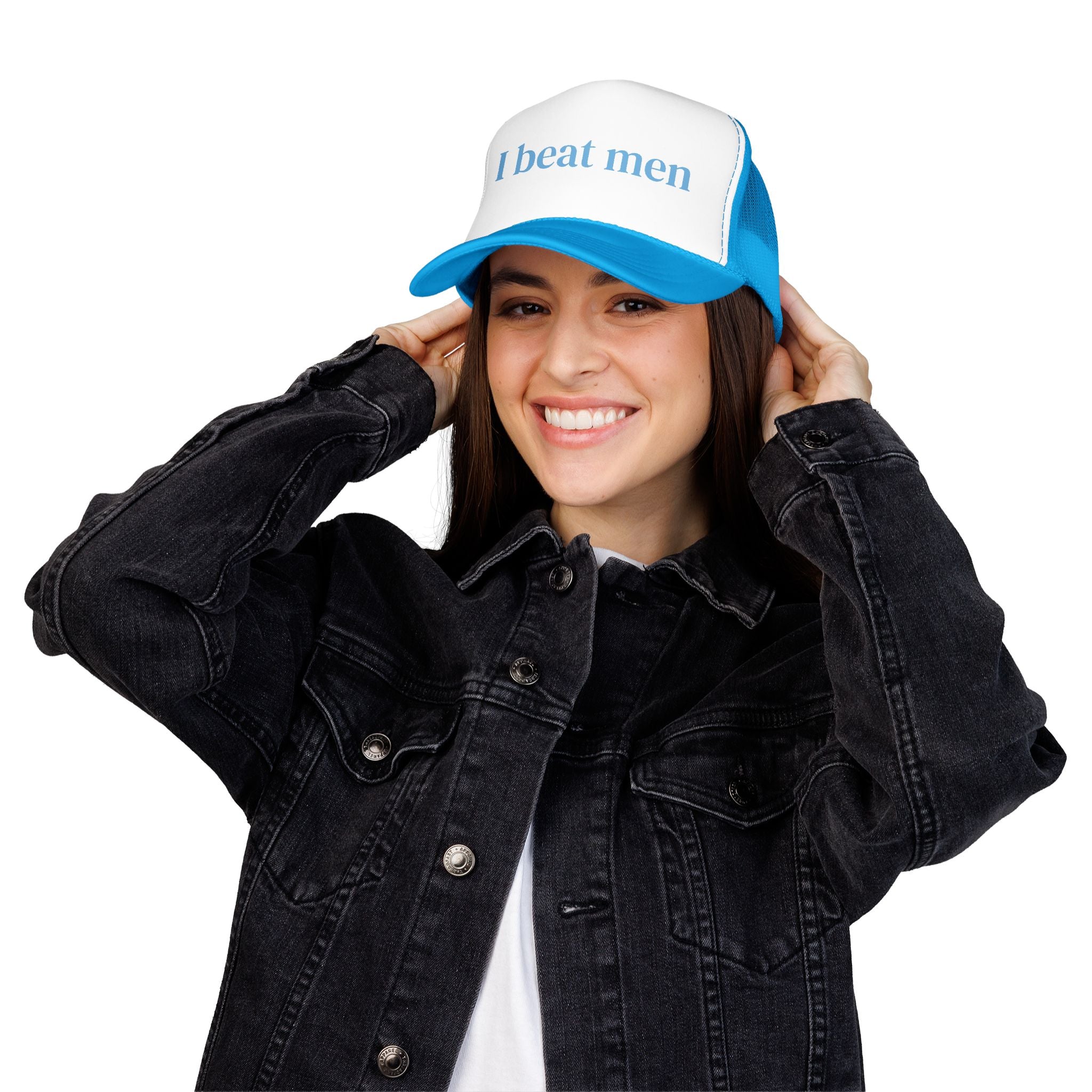 “I Beat Men” Trucker Hat | Feminist Snapback | Funny Sarcastic Hat for Women | Glitter and Rage