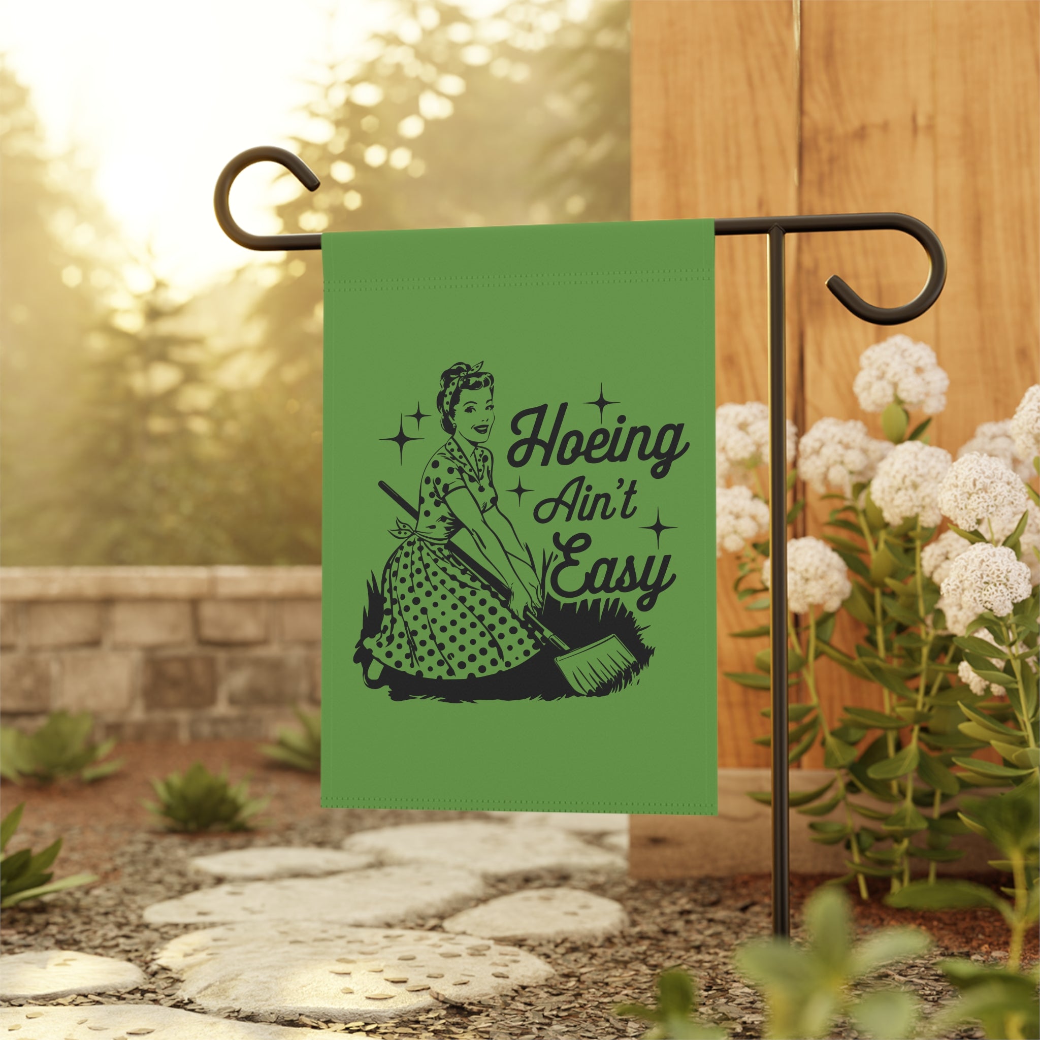 Garden Banner — "Hoeing Ain't Easy" Decorative Yard Flag