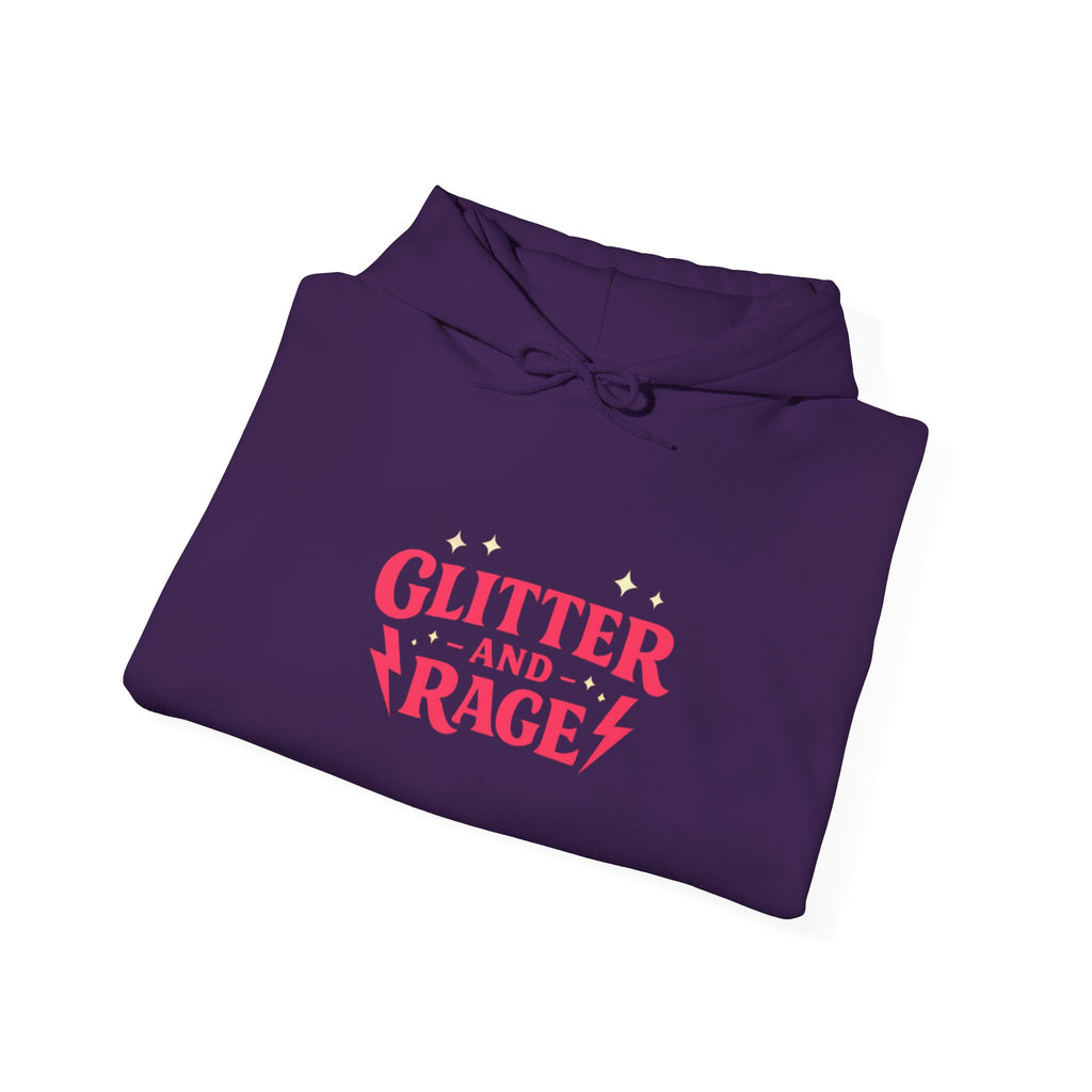 Glitter & Rage White Hoodie — Cute Pink Text Graphic Pullover