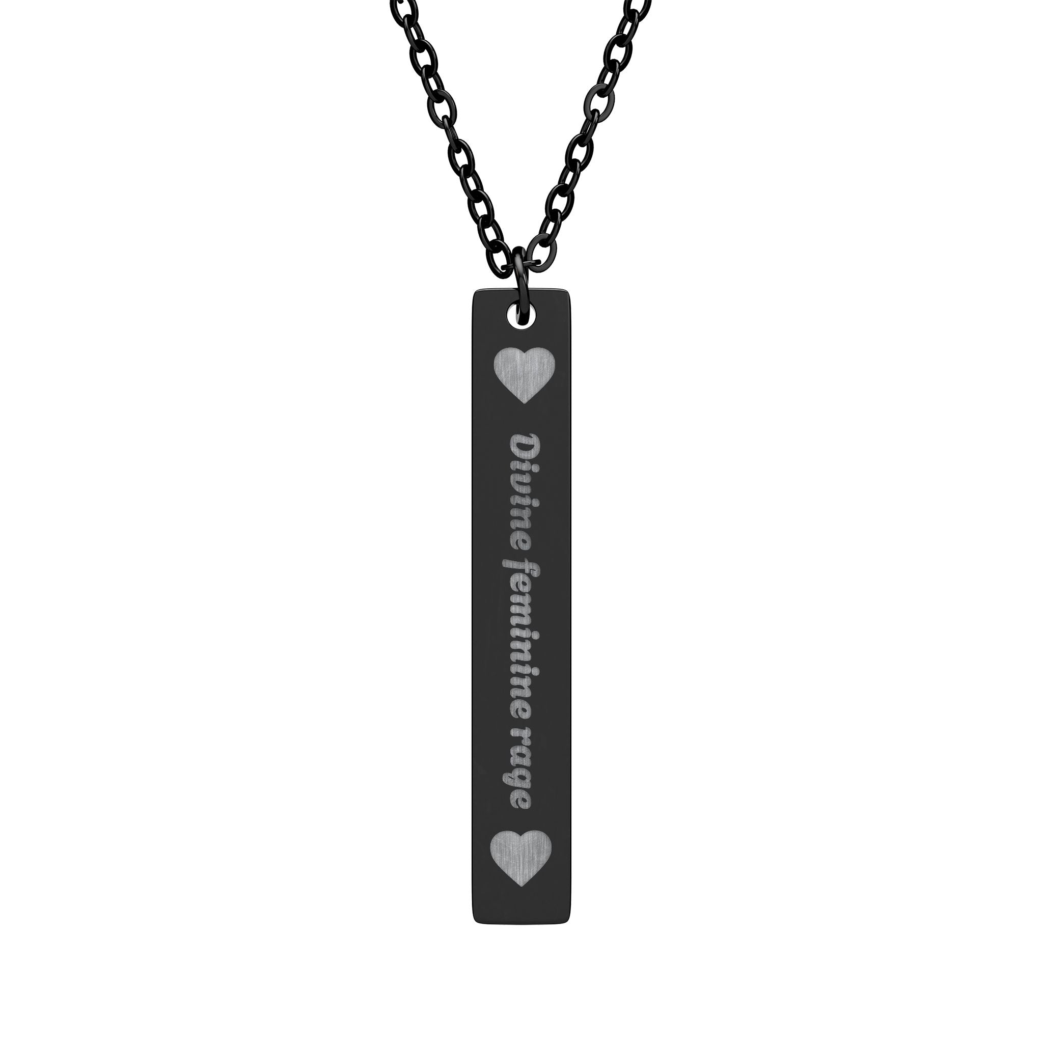 Engraved Vertical Bar Necklace — Personalized Name Pendant with Heart Accents