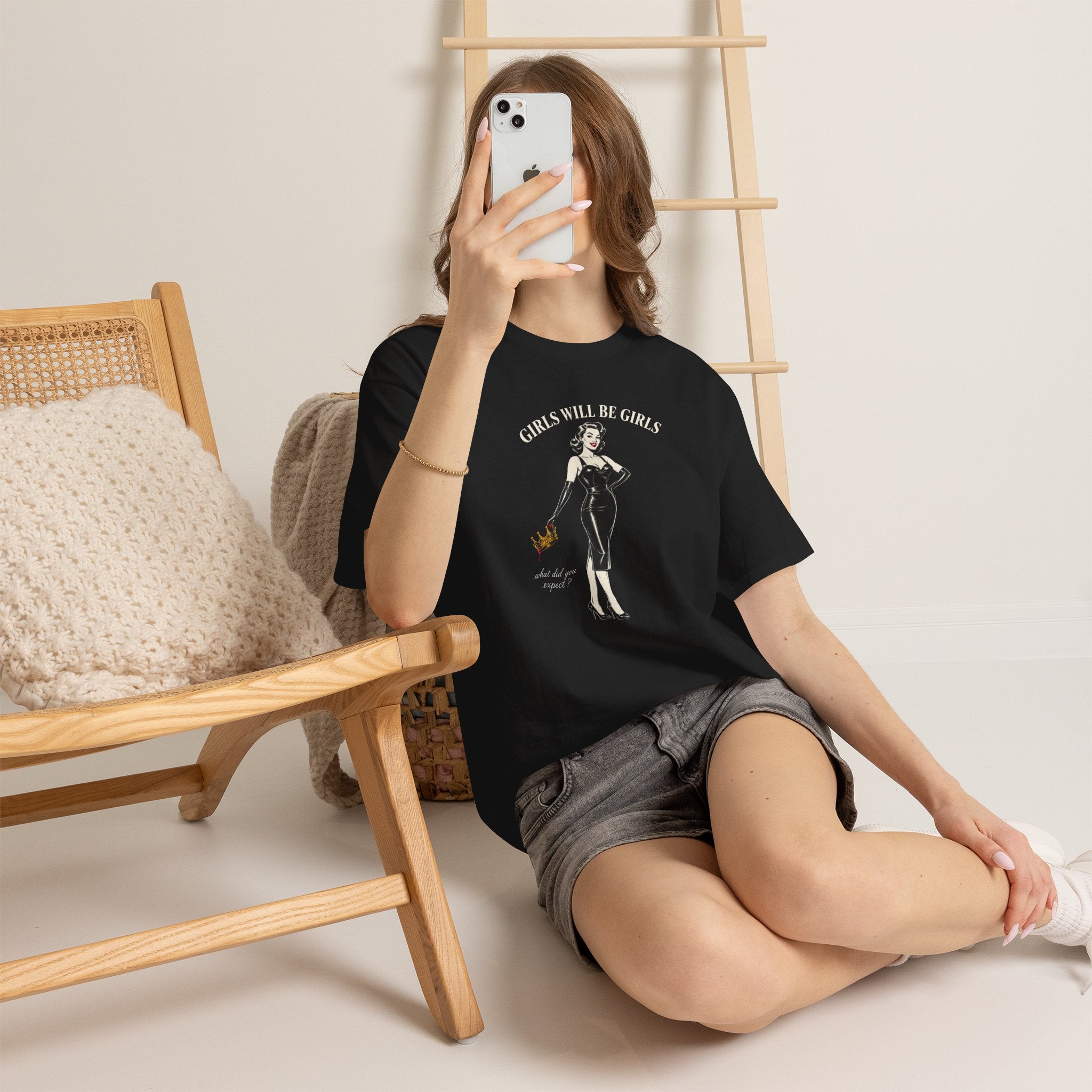 Girls Will Be Girls T-Shirt | Dark Feminist Pin-Up Tee | Vintage Graphic Shirt | Feminist Gift | Black Unisex Tee