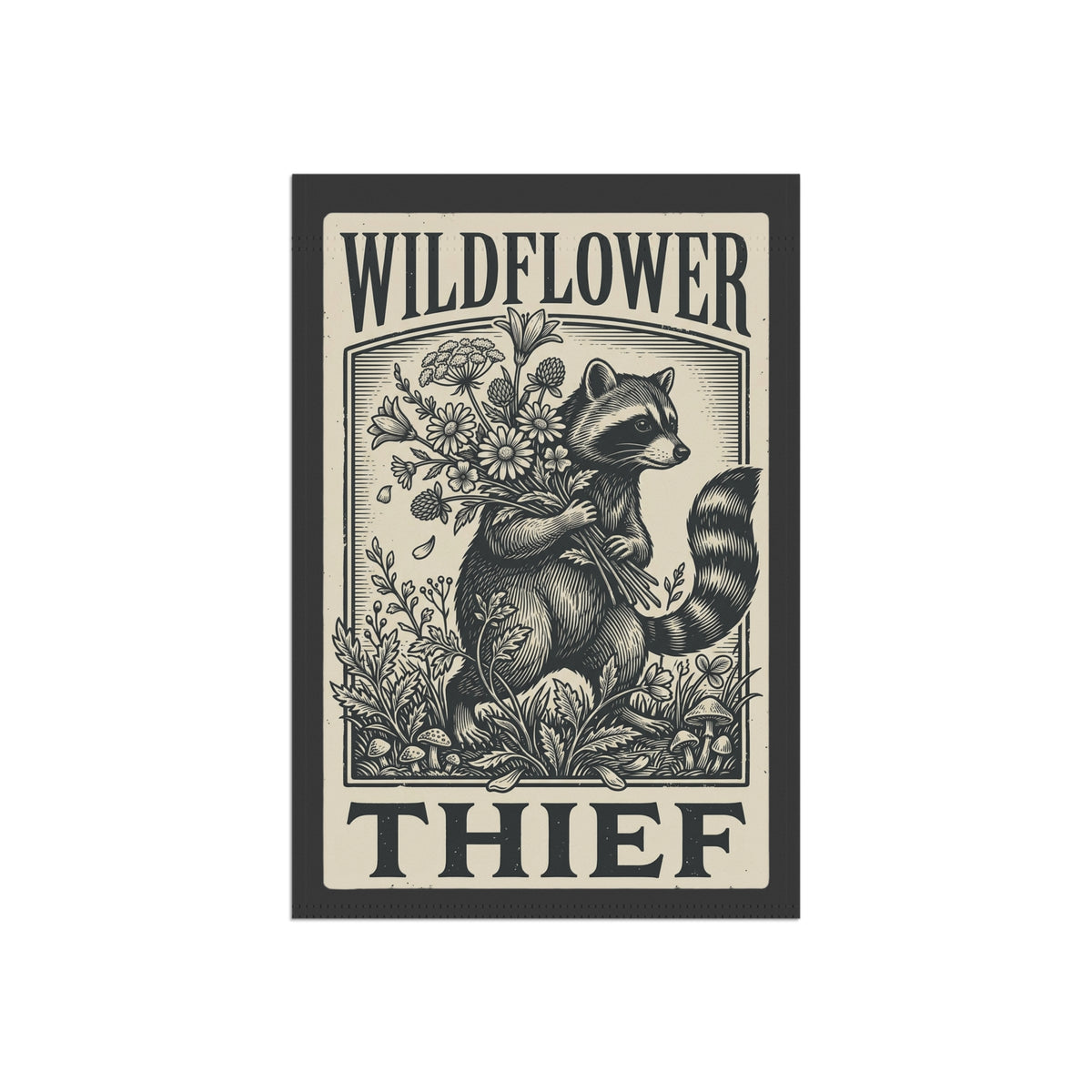 Wildflower Thief Raccoon Garden Flag- Funny Cottage core Yard Decor.