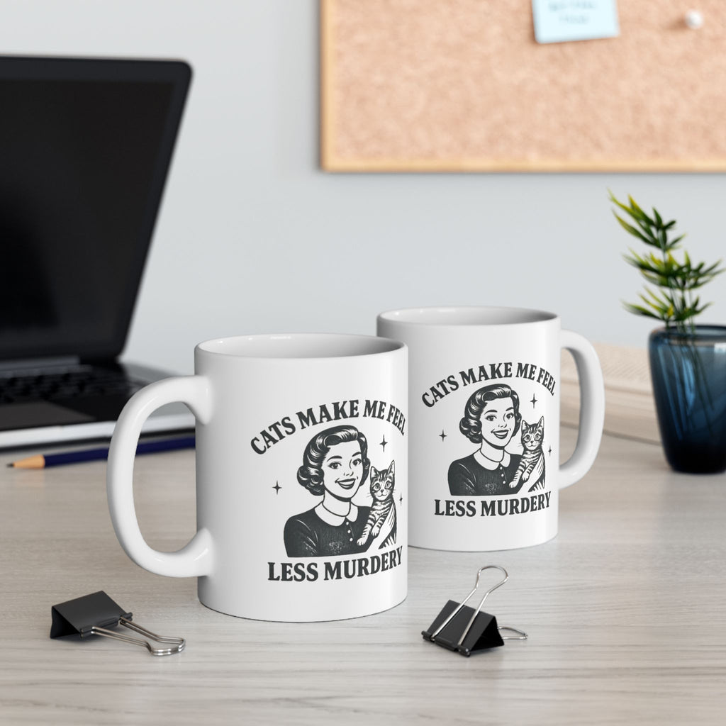 Cats Make Me Feel Less Miserable Ceramic Mug — Funny Cat Lover Coffee Cup (11 oz)