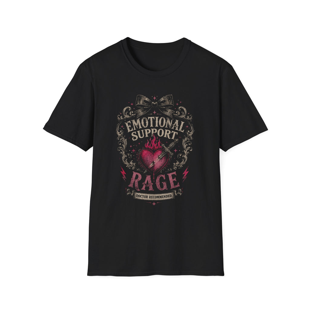 Emotional Support Rage Shirt, Doctor Recommended Tee, Funny Feminist T-Shirt, Dark Academia Heart Dagger Graphic Tee, Trendy Gift for Her