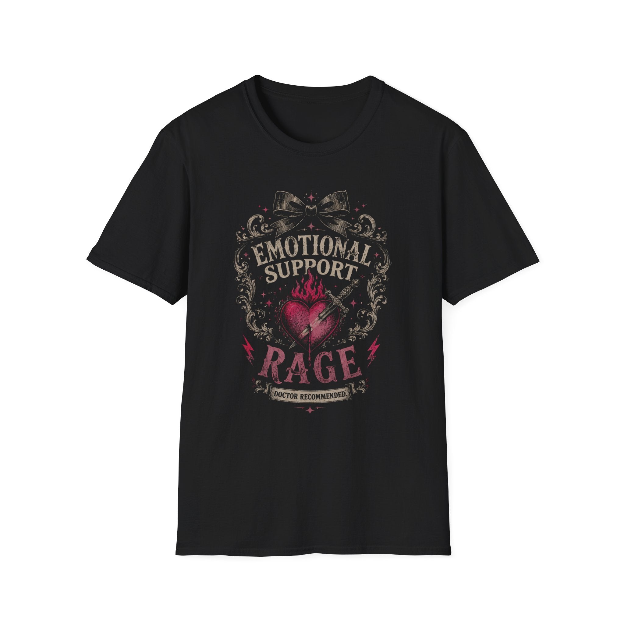 Emotional Support Rage Shirt, Doctor Recommended Tee, Funny Feminist T-Shirt, Dark Academia Heart Dagger Graphic Tee, Trendy Gift for Her