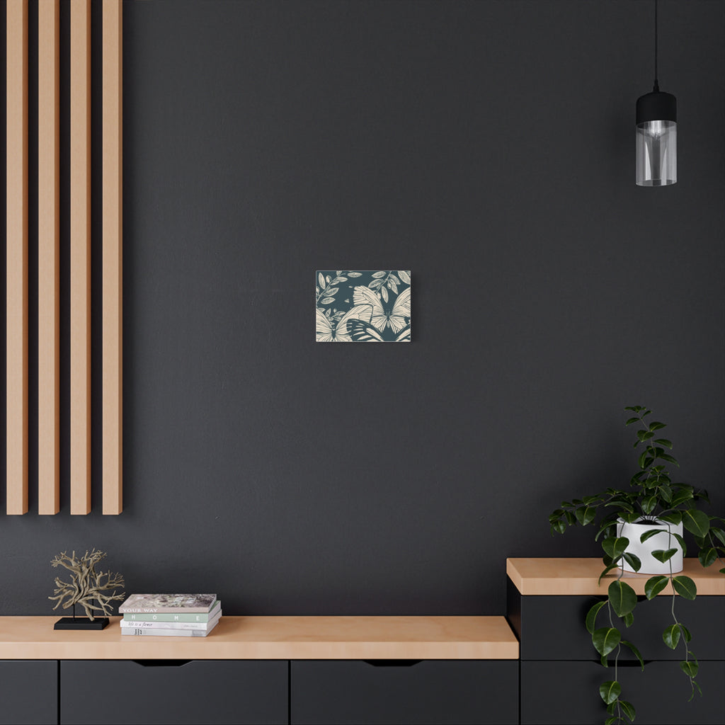 Butterfly Botanical Canvas Wall Art — Teal & Cream Stretched Matte Print