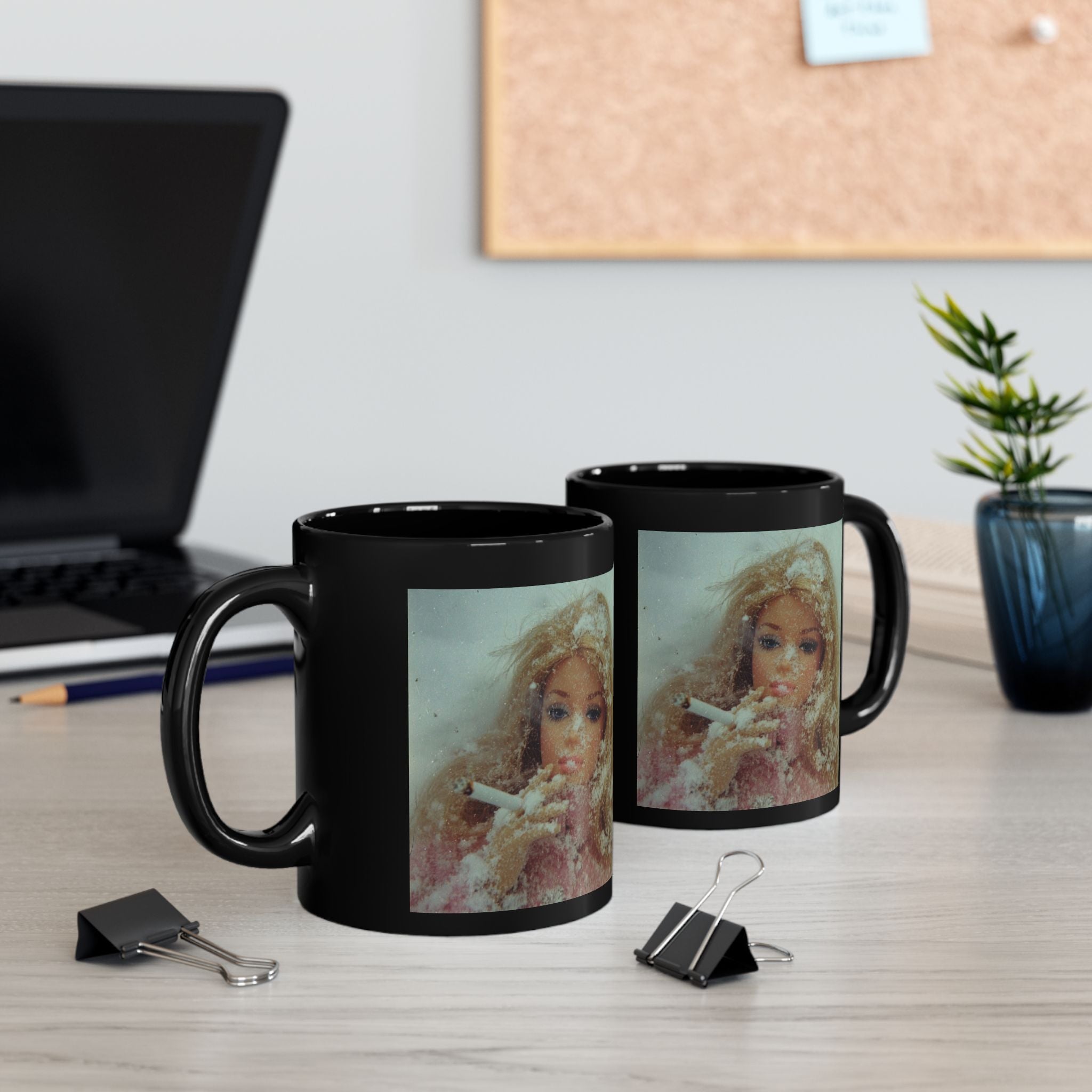 Vintage Doll Smoking Portrait Mug — Retro Doll Art Coffee Cup