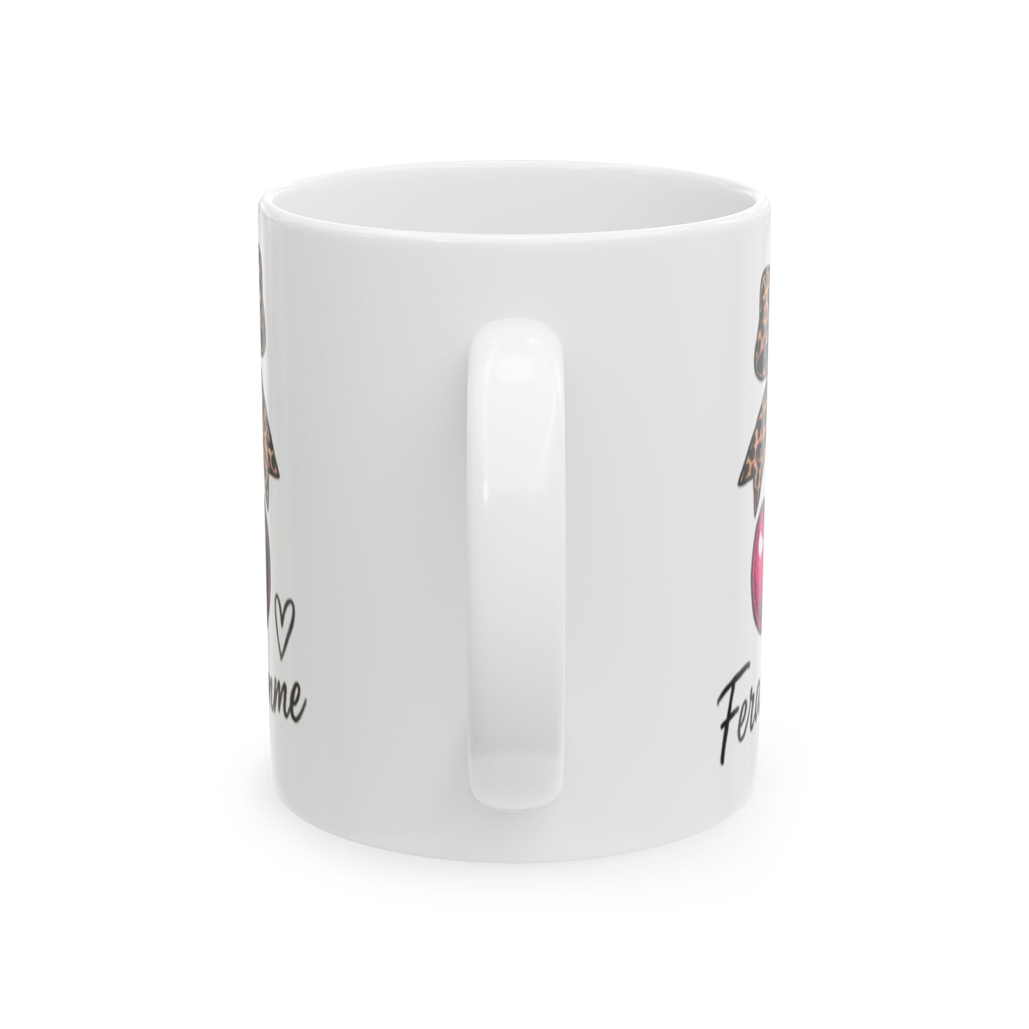 “Feral & Femme” Leopard Bow Cherry Mug | Feminist Coffee Mug