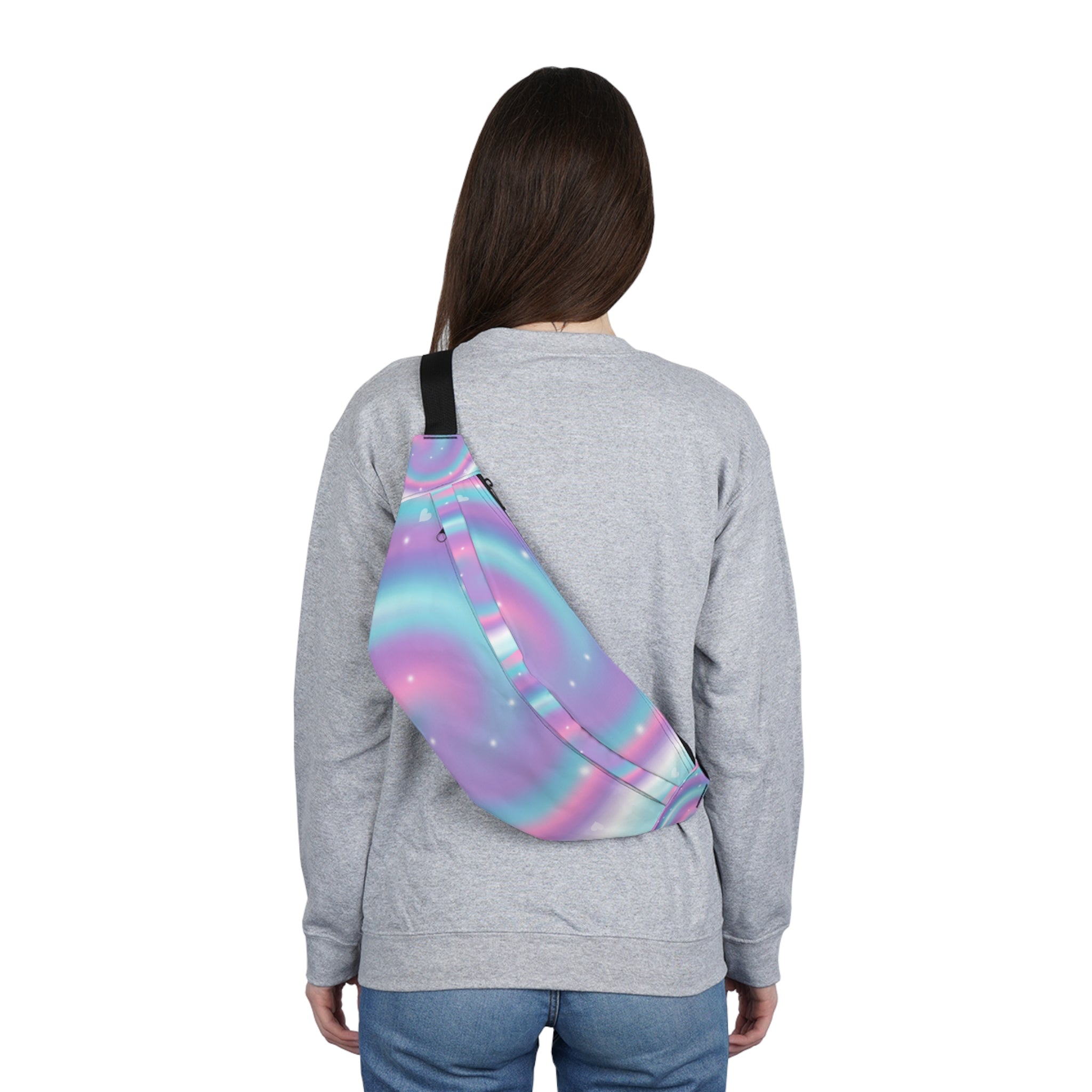 Holographic Swirl Large Fanny Pack — Pastel Galaxy Waist Bag