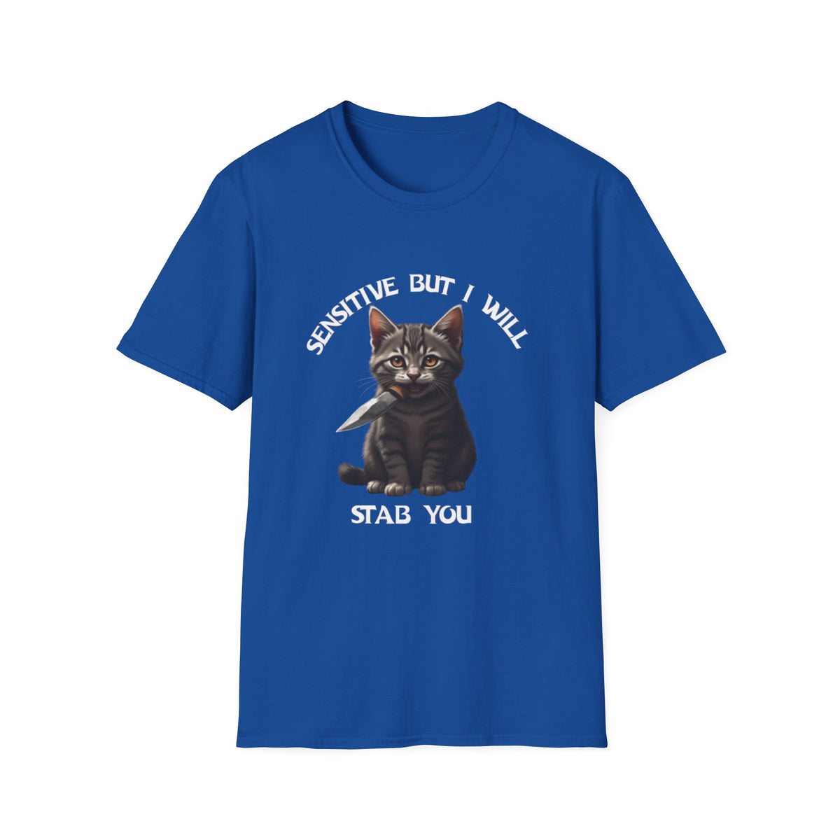 Women's Tee — "Sensitive But I Will Stab You" Cute Cat Graphic
