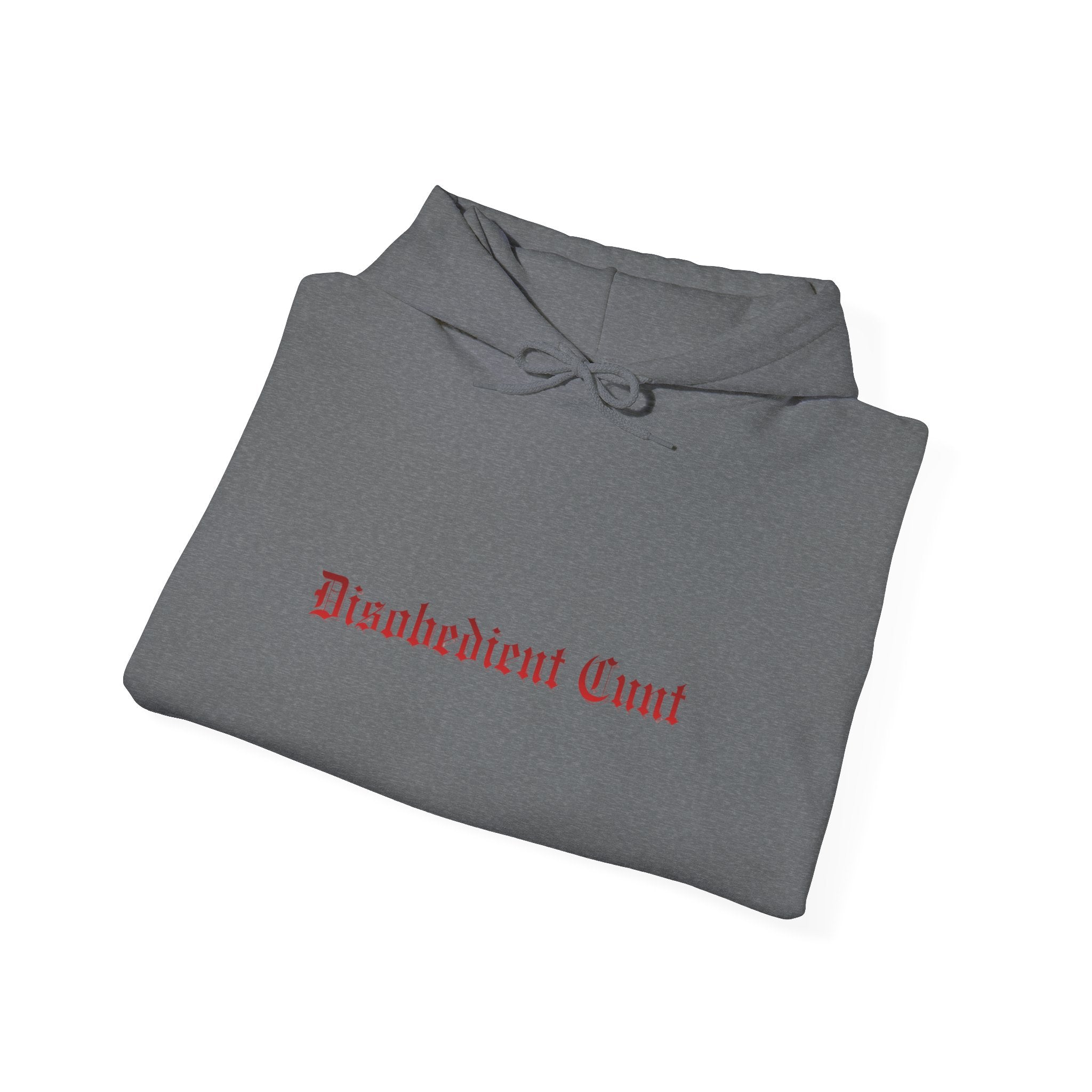 Disobedient Cunt Hoodie — Gothic Script Statement Hooded Sweatshirt