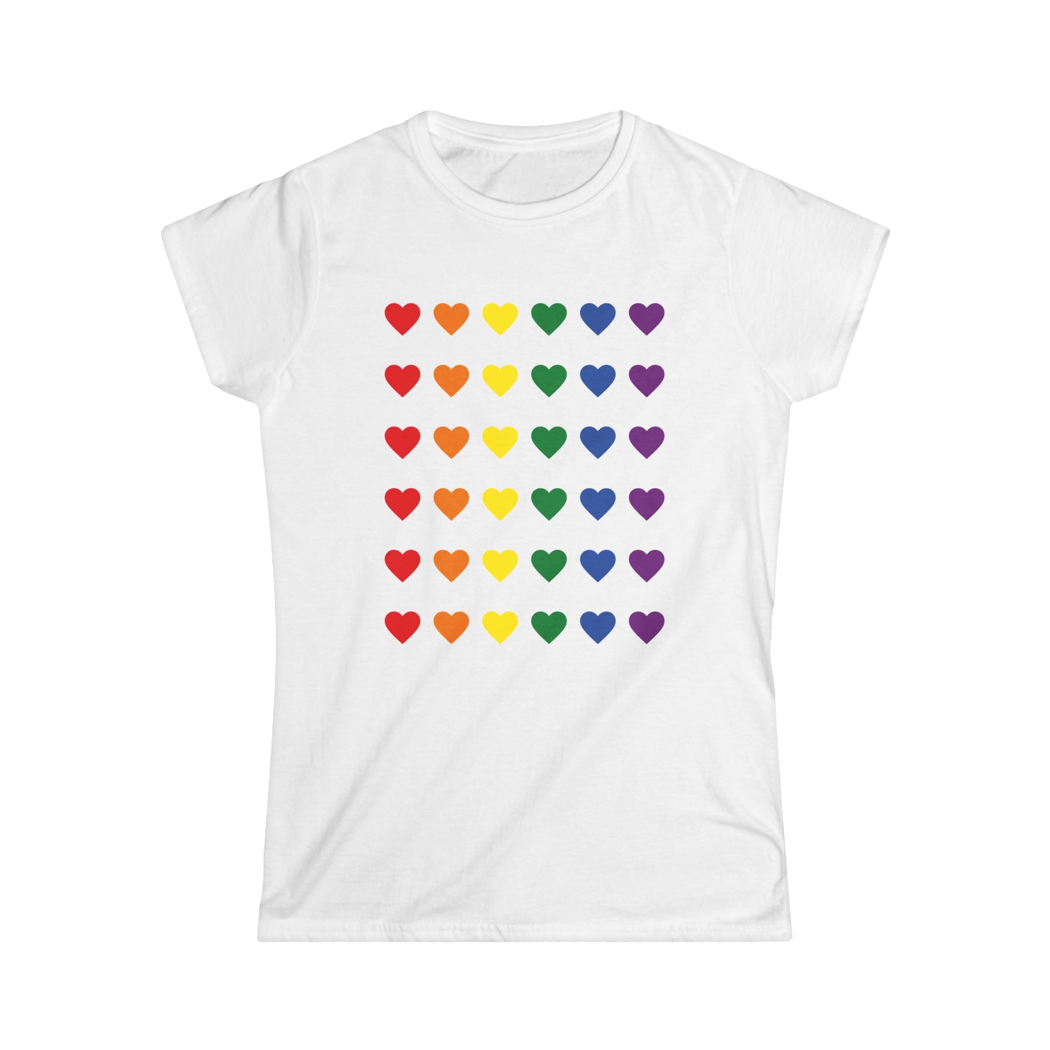 Rainbow Heart Grid Tee — LGBTQ+ Pride Women's T-Shirt