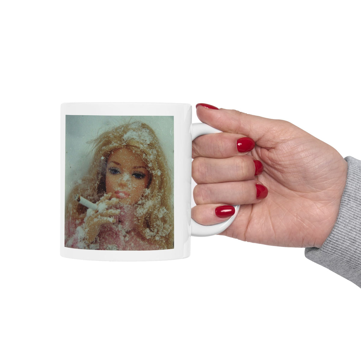 Vintage Doll Smoking Portrait Mug — Retro Doll Art Coffee Cup