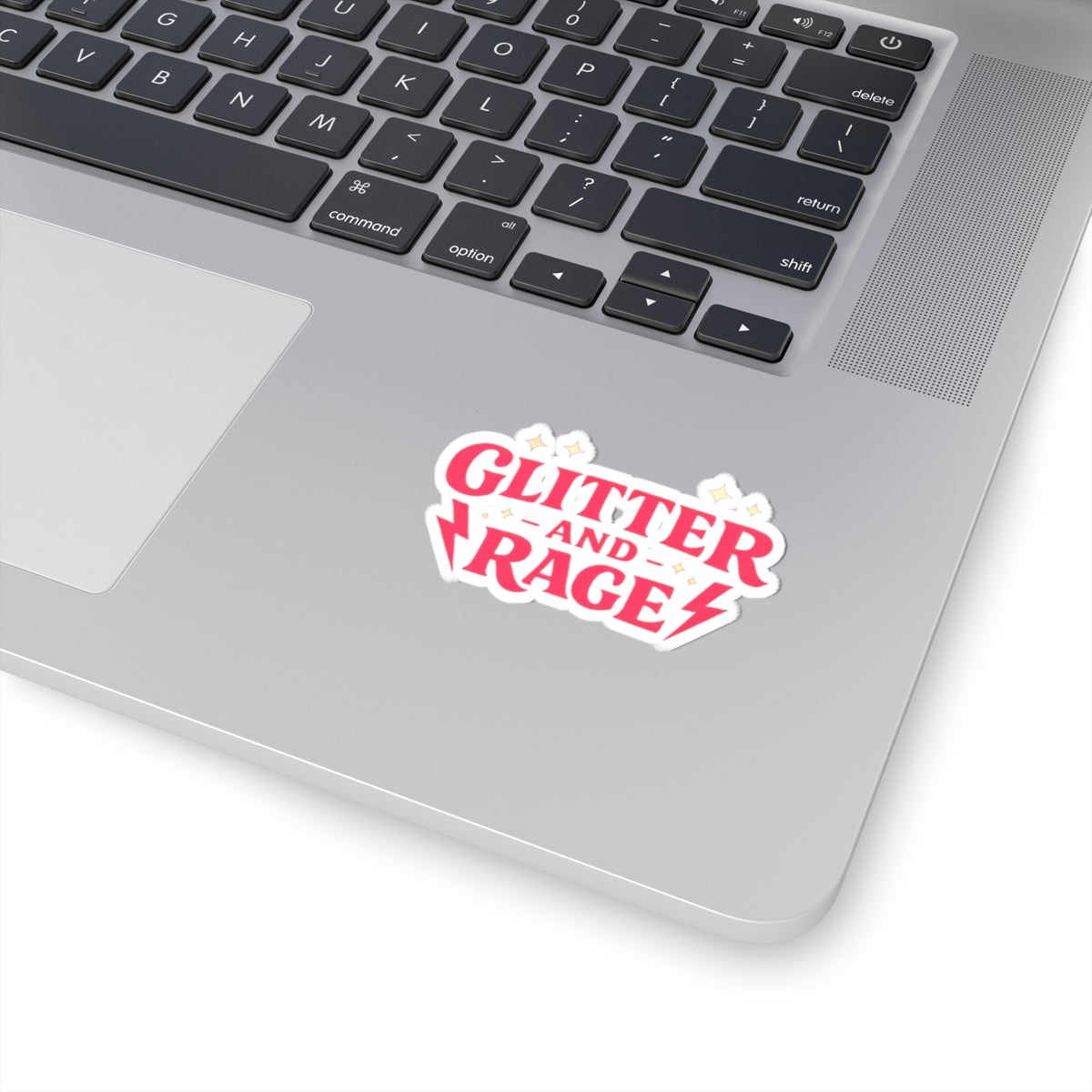Glitter and Rage Kiss-Cut Sticker — Pink Retro Lightning Laptop Decal
