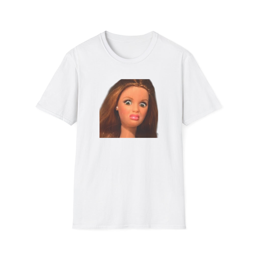 Unhinged Doll Face T-Shirt — Surprised Doll Meme Graphic Tee