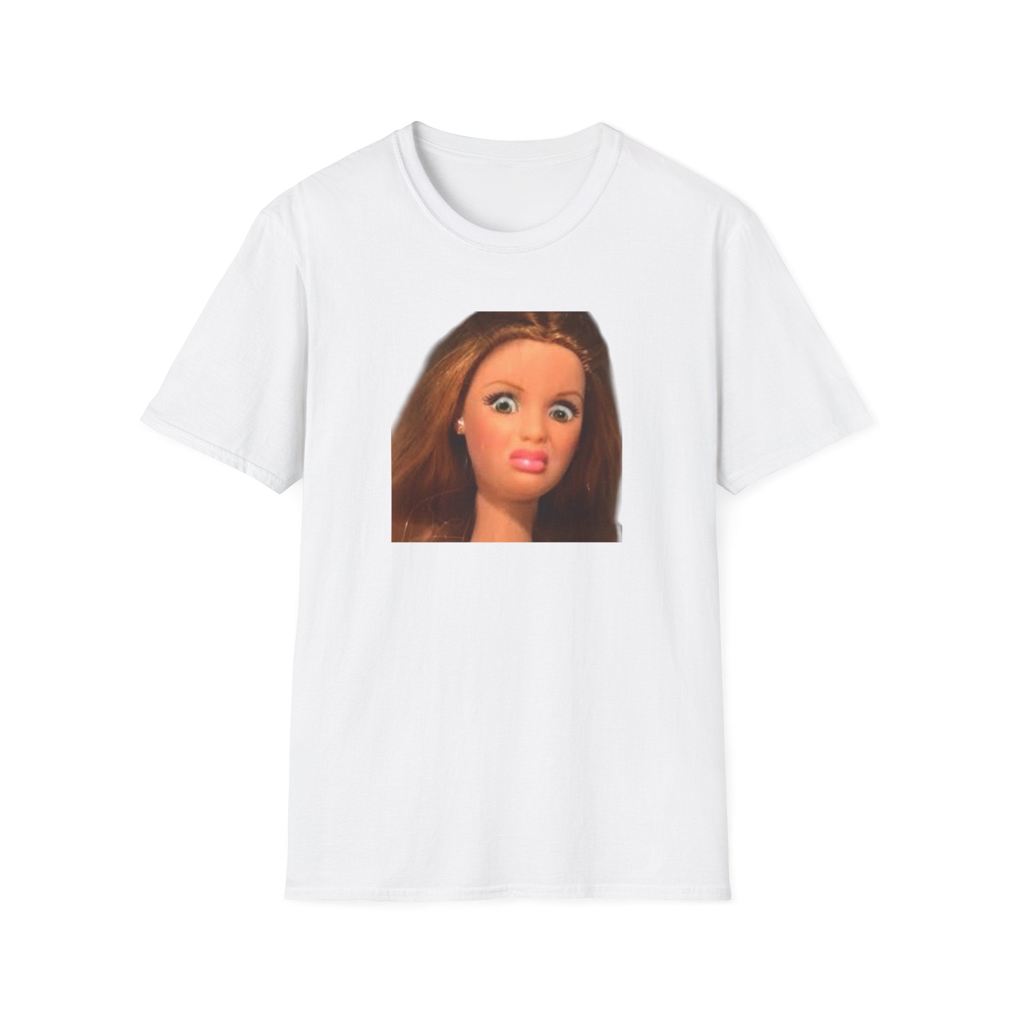 Unhinged Doll Face T-Shirt — Surprised Doll Meme Graphic Tee