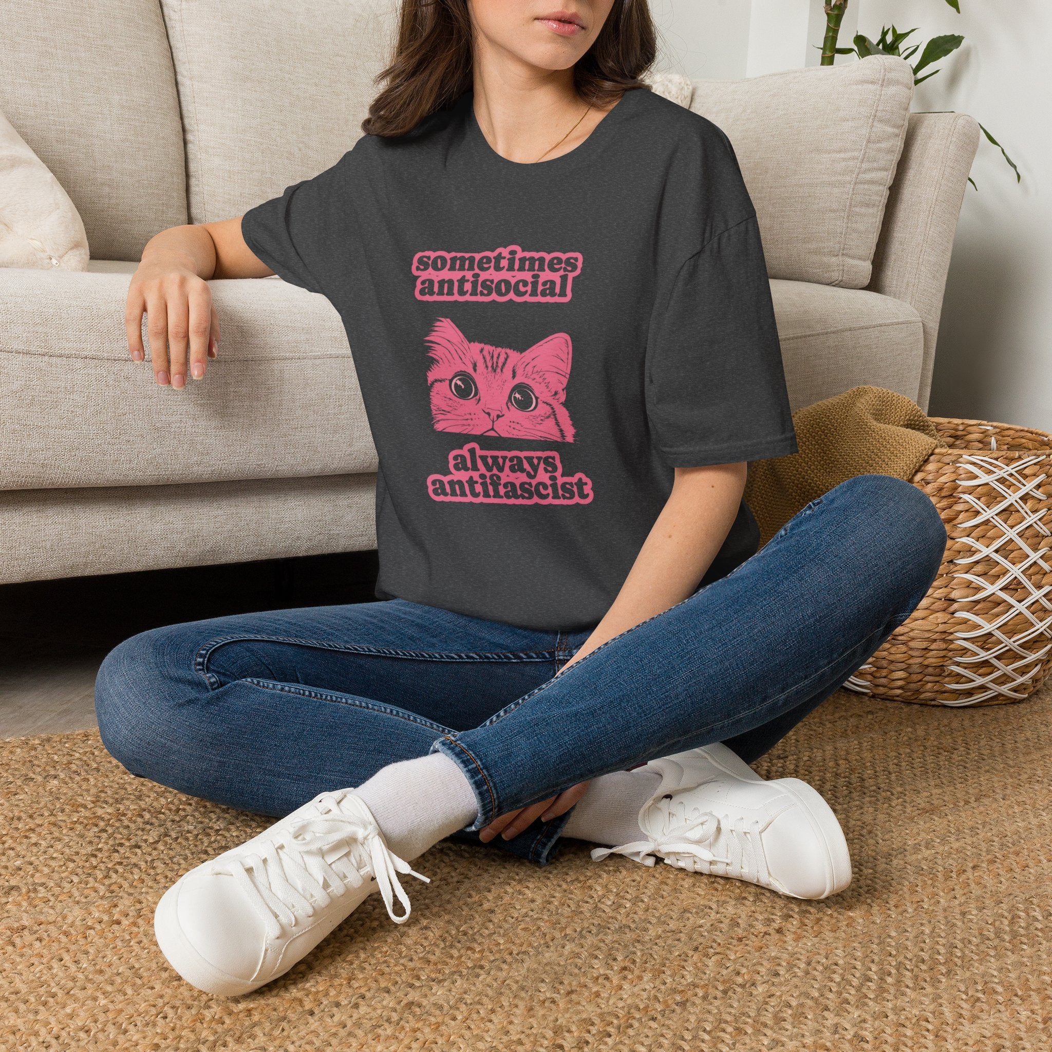 Sometimes Antisocial Always Antifascist Cat Shirt | Feminist Political Graphic Tee | Cat Lady Gift