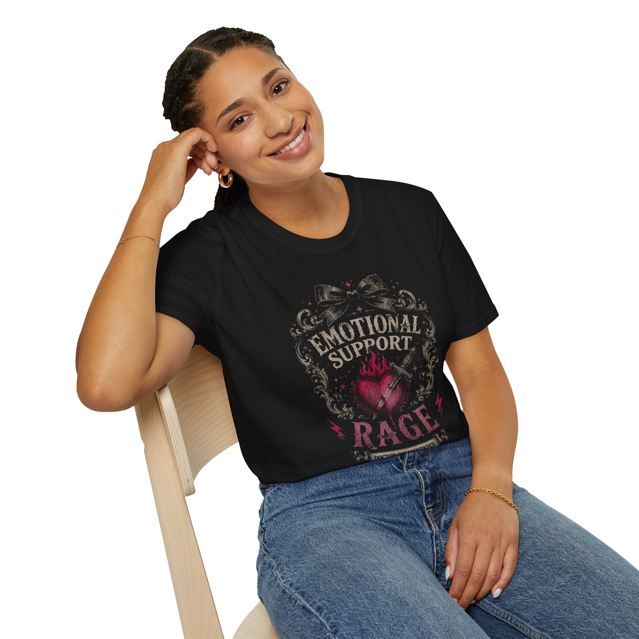 Emotional Support Rage Shirt, Doctor Recommended Tee, Funny Feminist T-Shirt, Dark Academia Heart Dagger Graphic Tee, Trendy Gift for Her