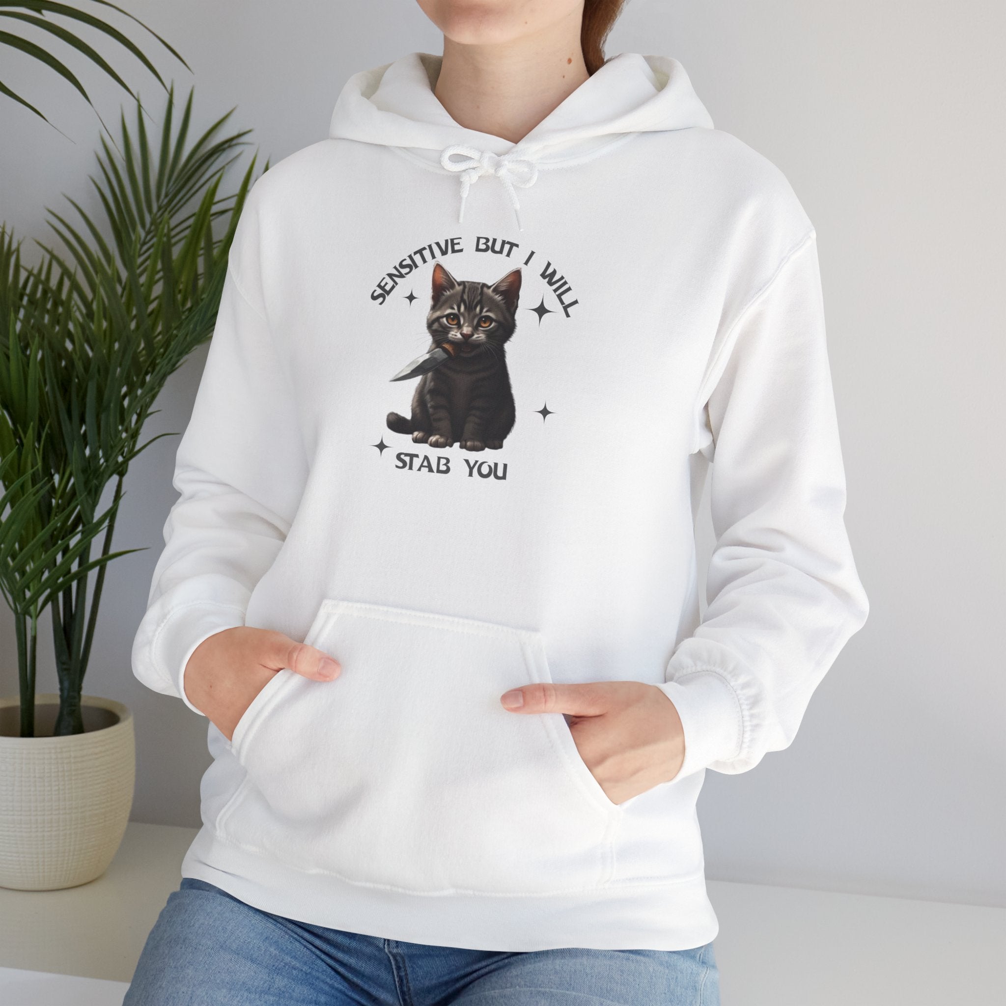 Cat Hoodie — "Sensitive, but I will stab you” Dark Cute Kitty