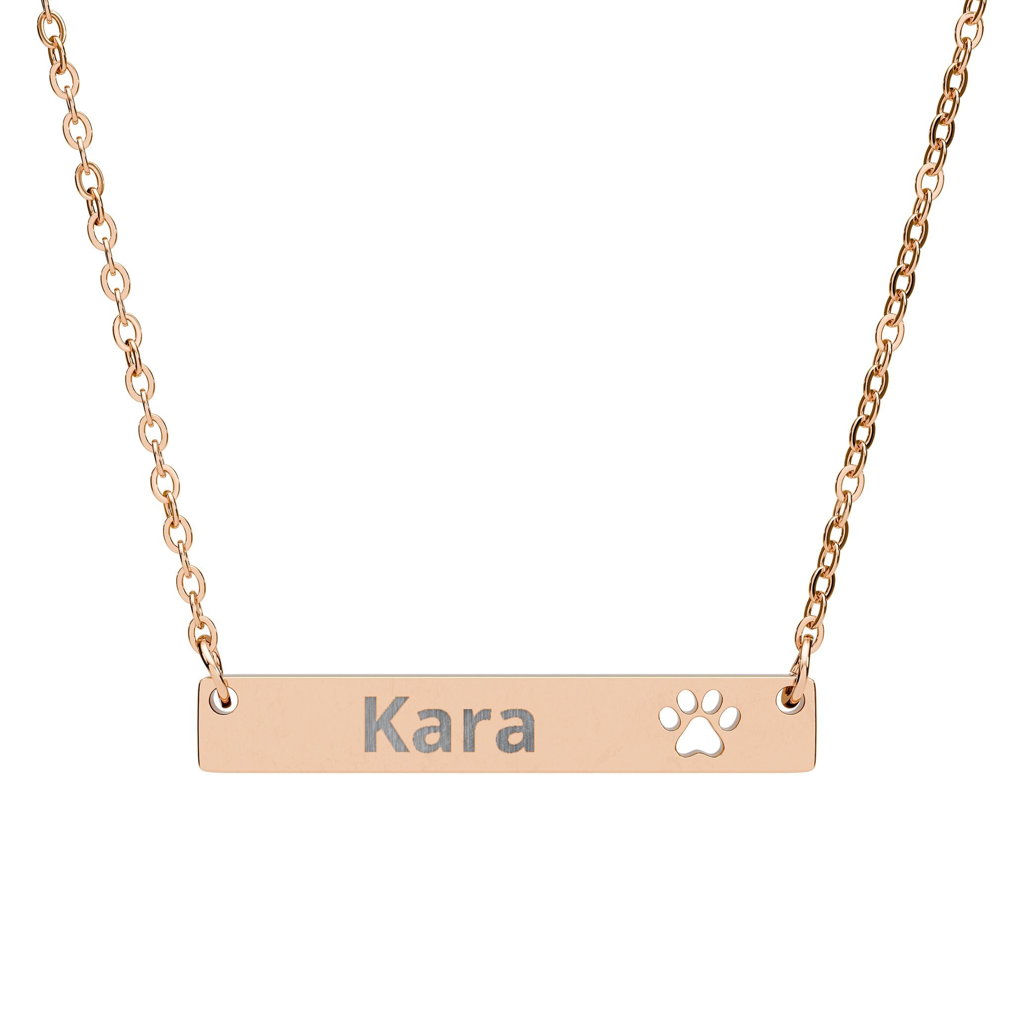 Personalized Paw Bar Necklace — Engraved Name Pet Paw Pendant