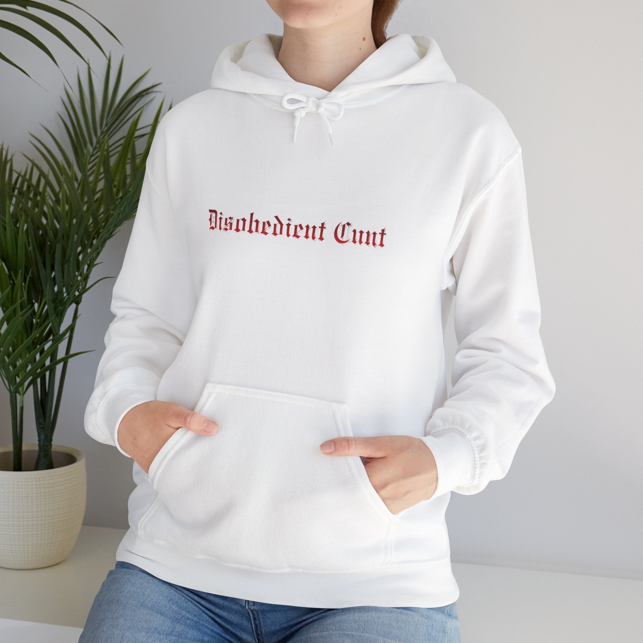 Disobedient Cunt Hoodie — Gothic Script Statement Hooded Sweatshirt