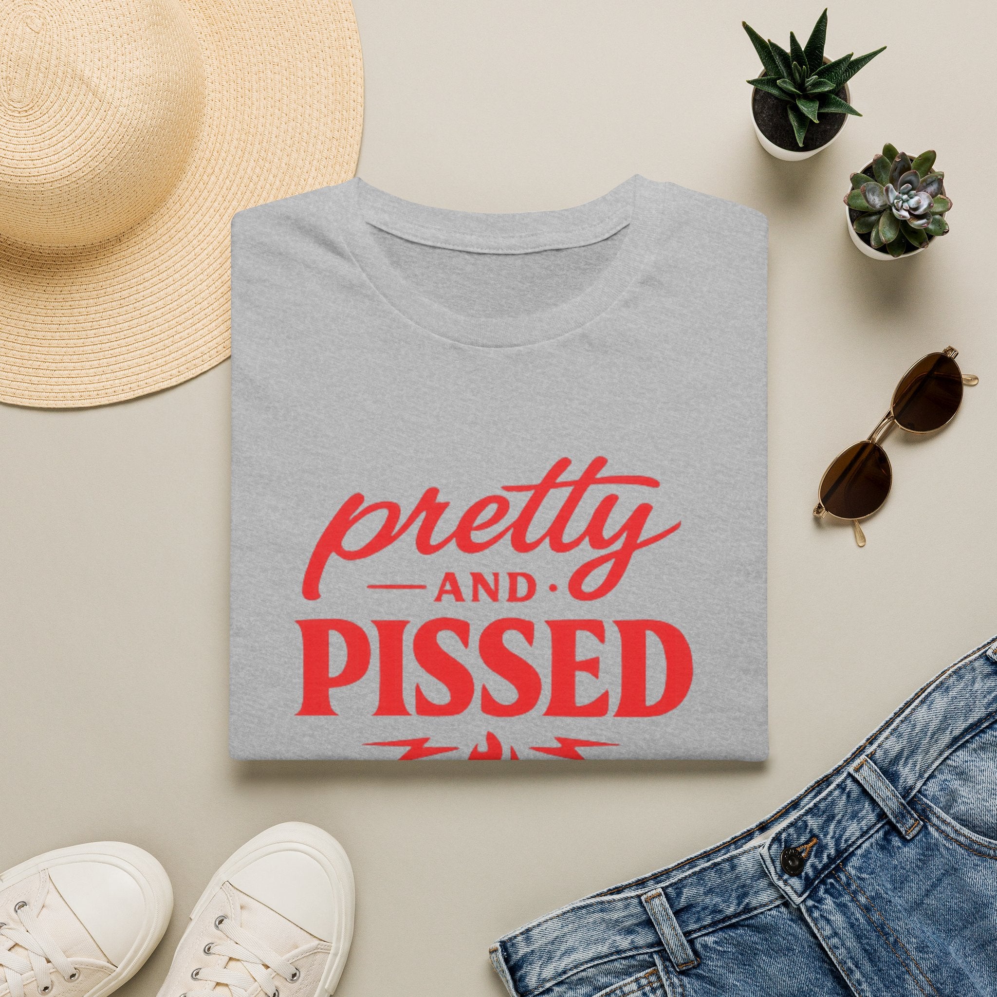 Pretty And Pissed Shirt | Funny Feminist Graphic Tee | Bold Red Typography Women’s Tee