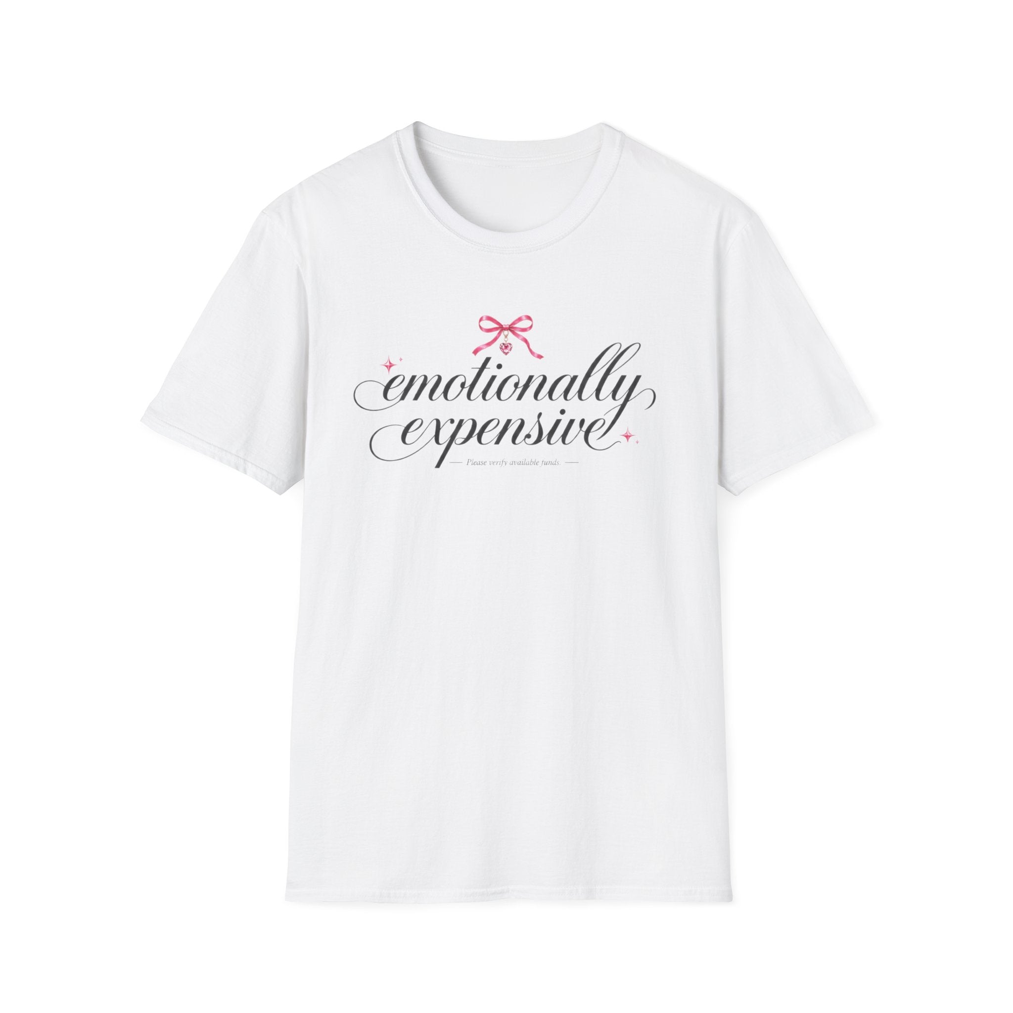 Emotionally Expensive Tee | Coquette Bow Graphic Shirt | Funny Trendy Y2K Style T-Shirt