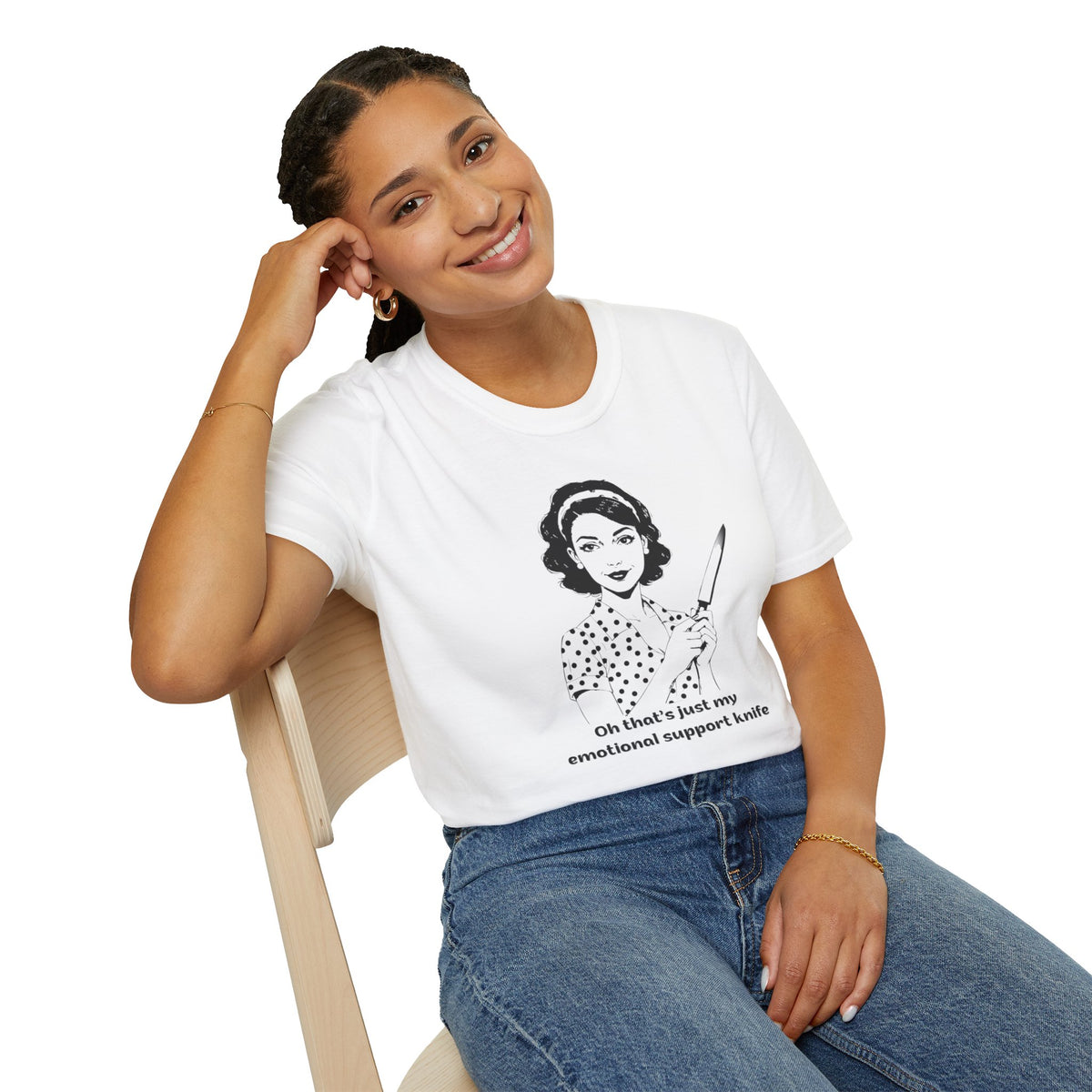 Women's Tee — "Oh That’s Just My Emotional Support Knife" Retro Graphic