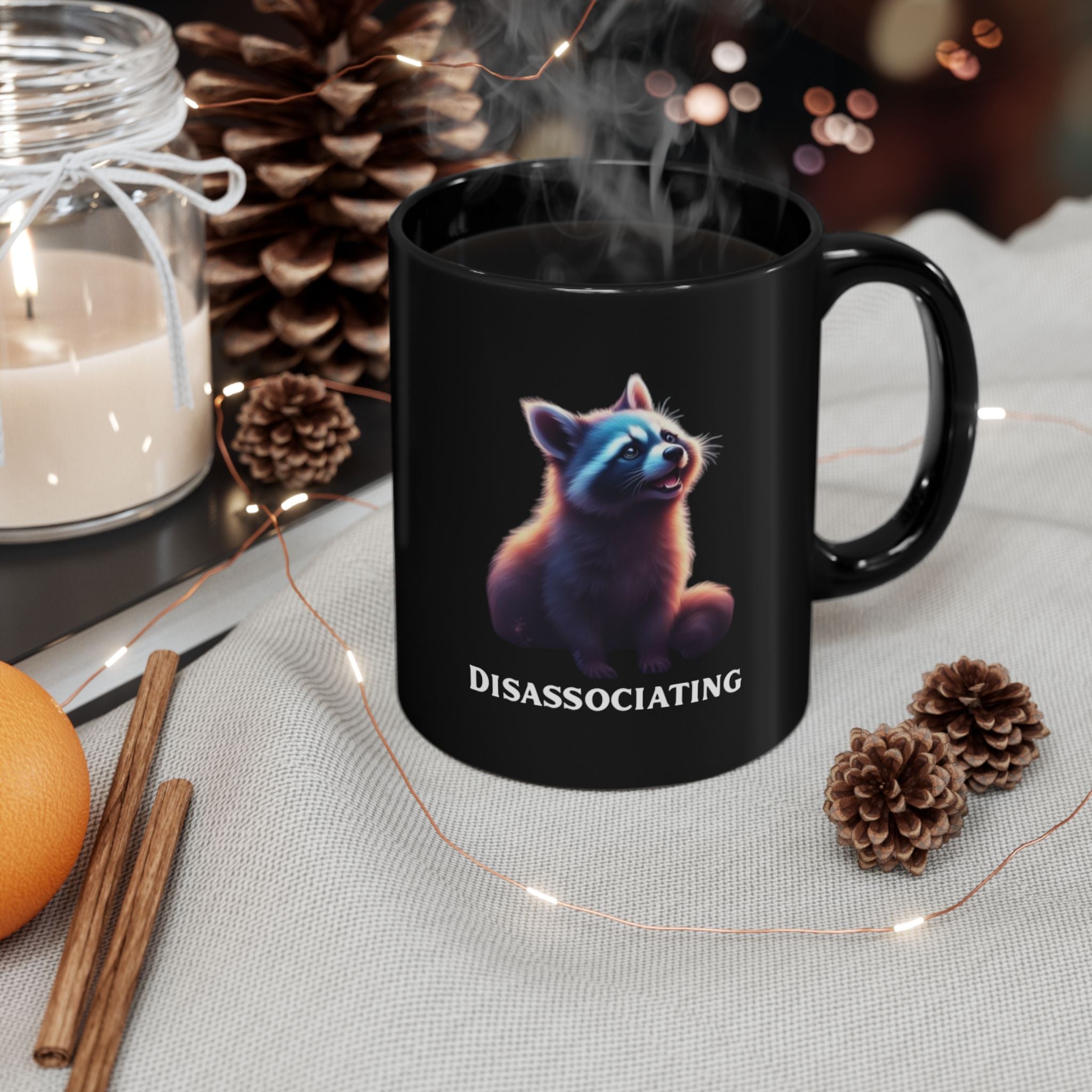 Disassociating Raccoon Mug - Cute Animal Black Coffee Cup (11oz/15oz)