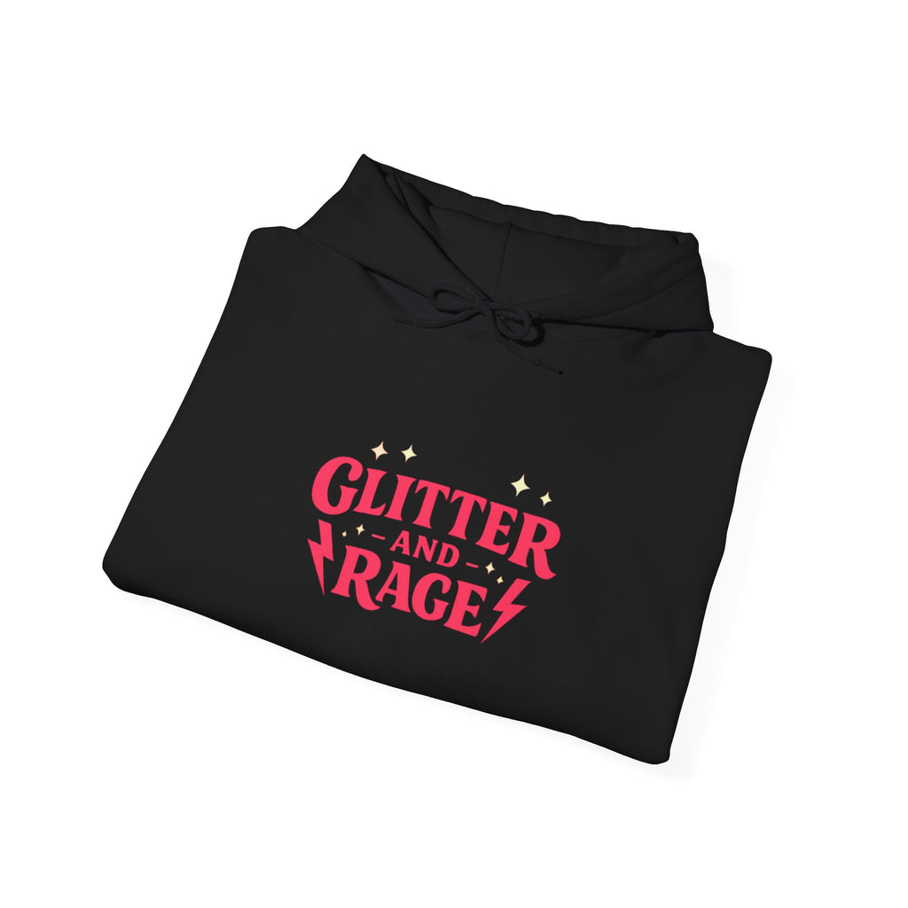 Glitter & Rage White Hoodie — Cute Pink Text Graphic Pullover