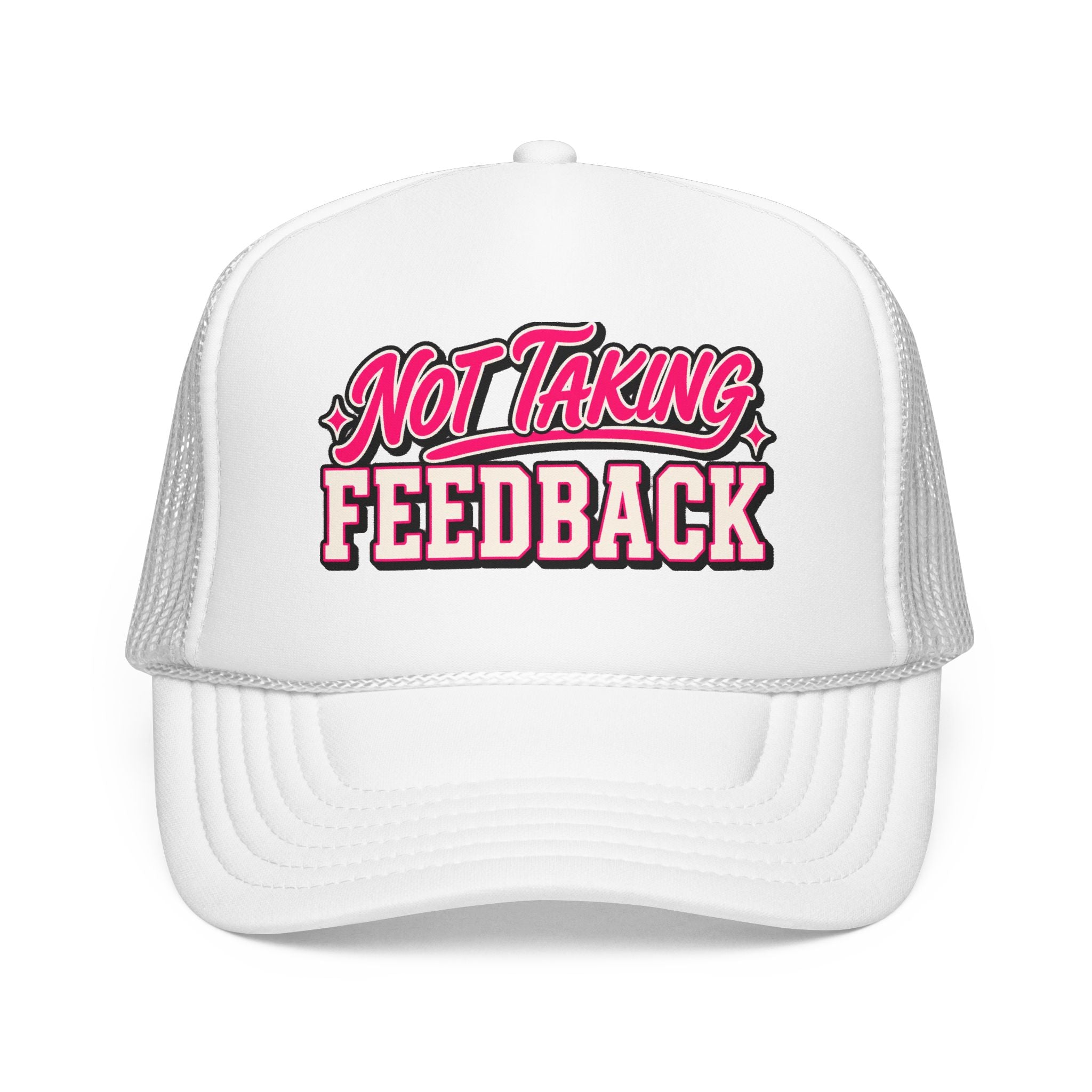 Not Taking Feedback Trucker Hat – Funny Retro Script Foam Mesh Cap