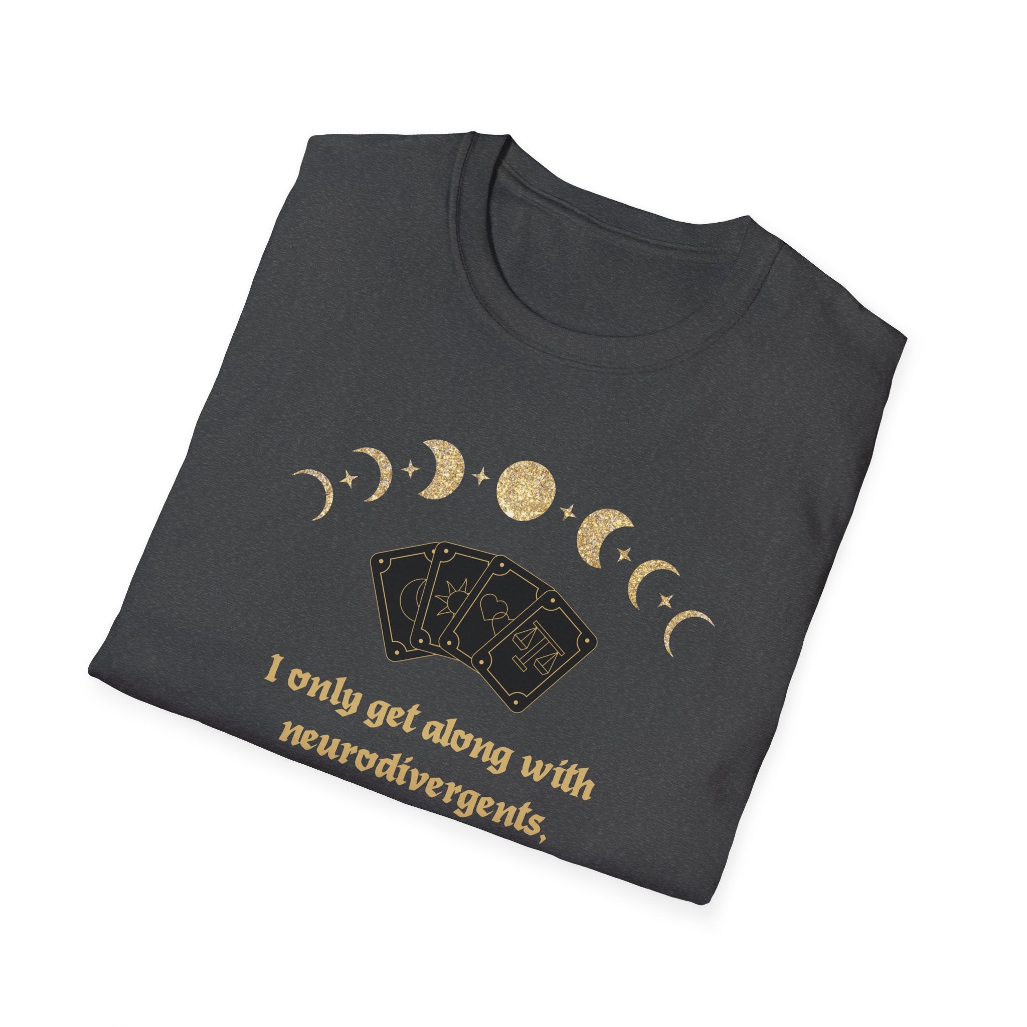 Witchy Moon Phases T‑Shirt — “I only get along with neurodivergents, gays, sluts, weirdos & Witches”