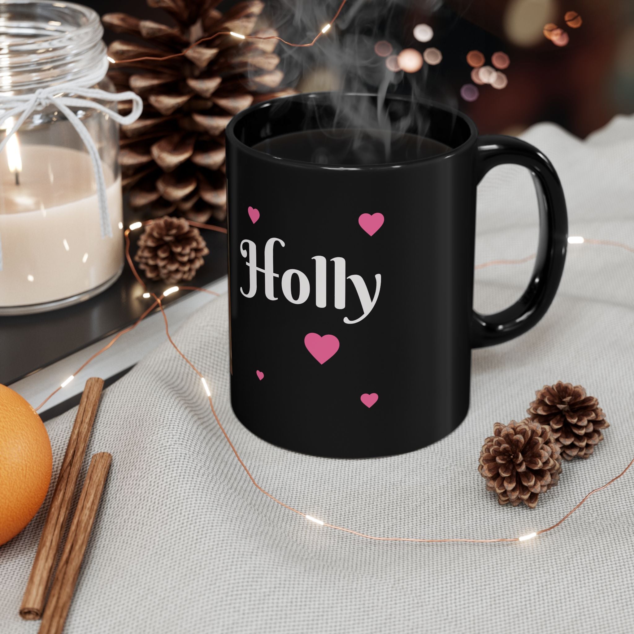 Funny Doll Photo Coffee Cup with Pink Hearts- personalizable