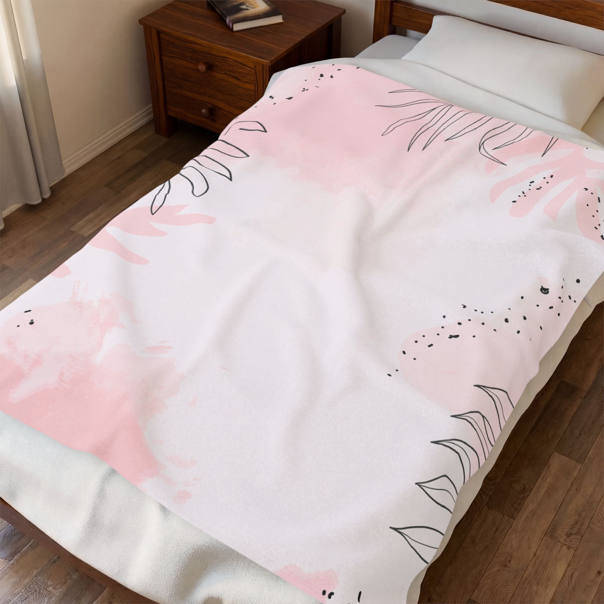 Pink Watercolor Floral Velveteen Plush Blanket – Soft Botanical Throw for Women, Nursery & Cozy Gifts