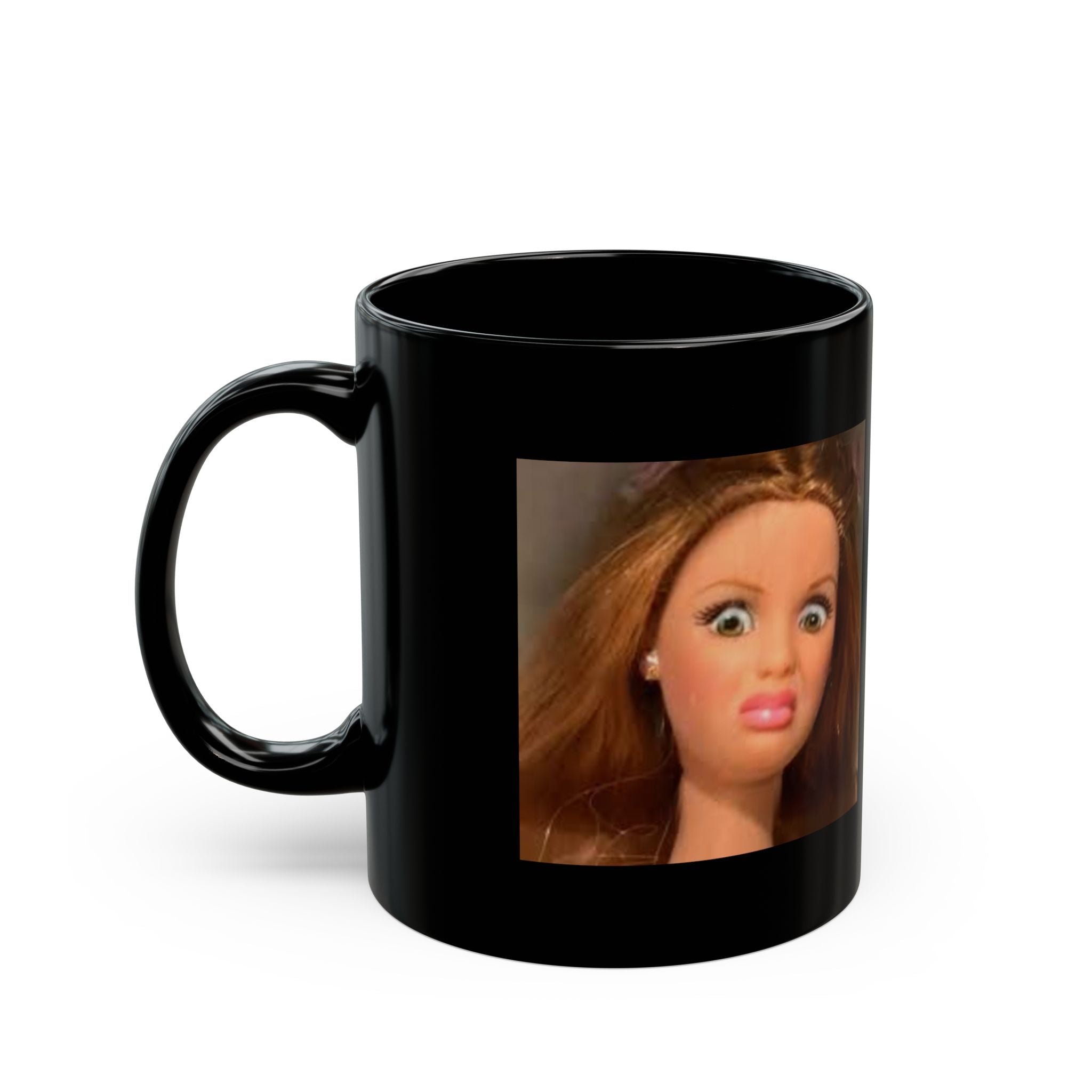 Funny Doll Photo Coffee Cup with Pink Hearts- personalizable