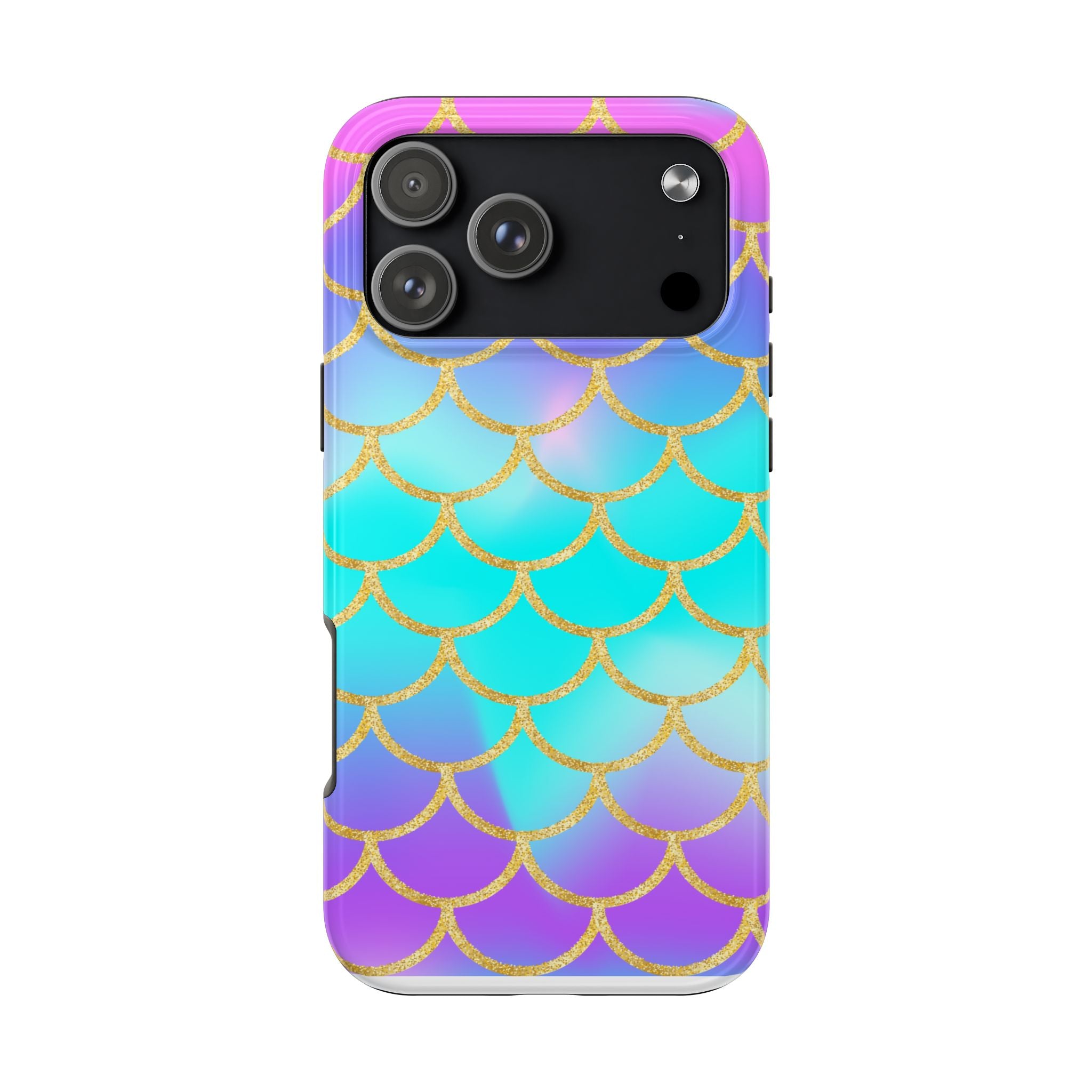 Mermaid Scale Tough Phone Case — Iridescent Aqua Purple with Gold Accent