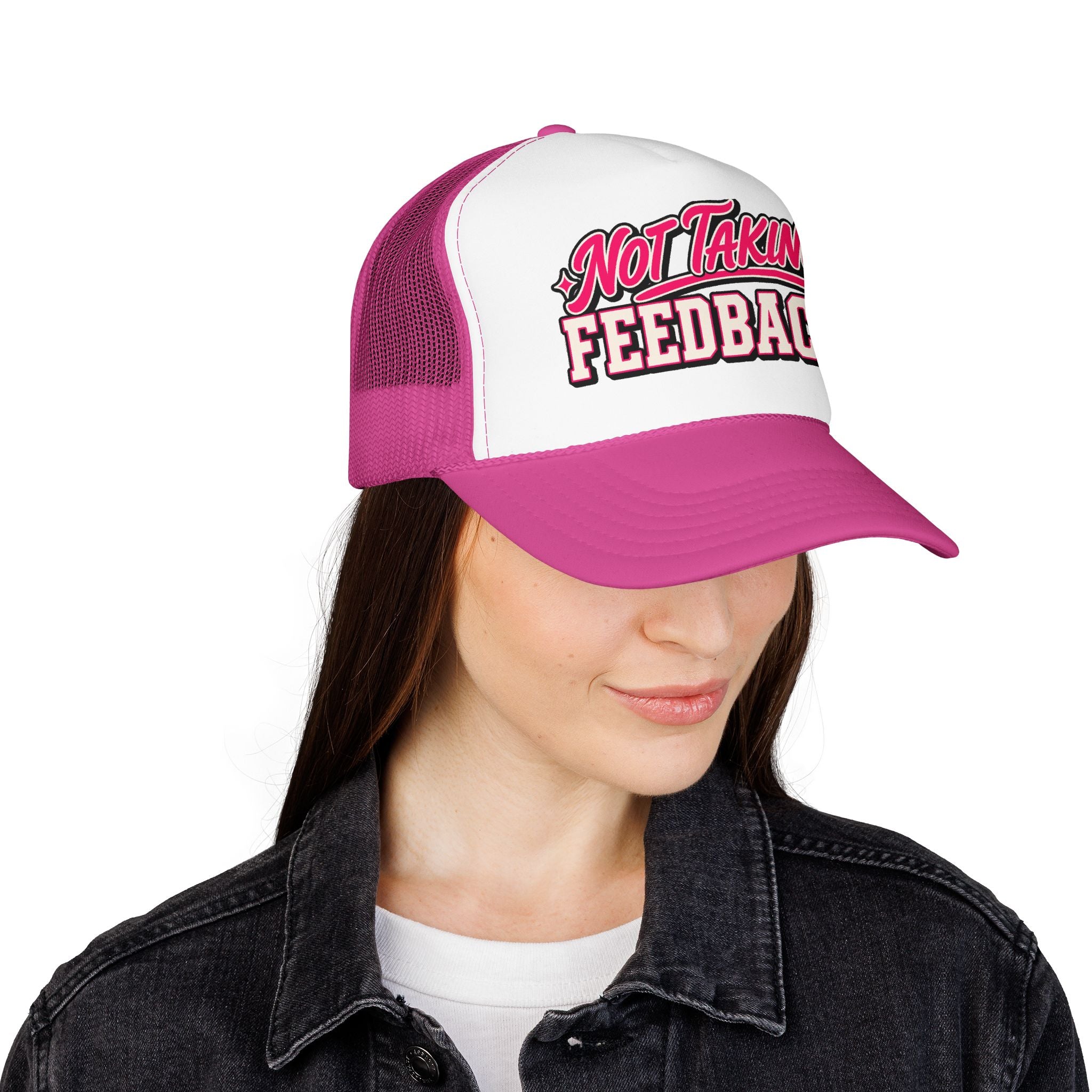 Not Taking Feedback Trucker Hat – Funny Retro Script Foam Mesh Cap