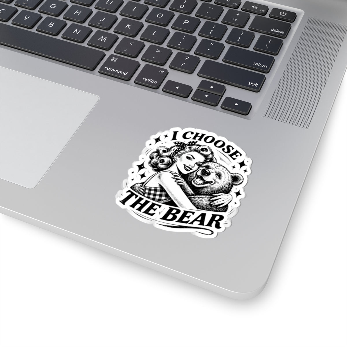 I Choose The Bear Kiss-Cut Sticker — Retro Pinup Hug Design