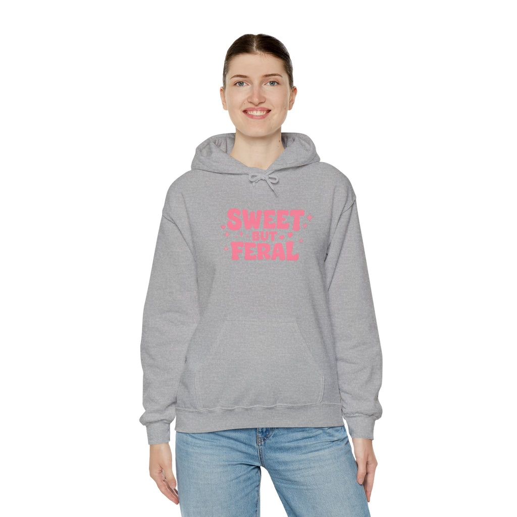 Hoodie — "Sweet But Feral" Pink Graphic Pullover
