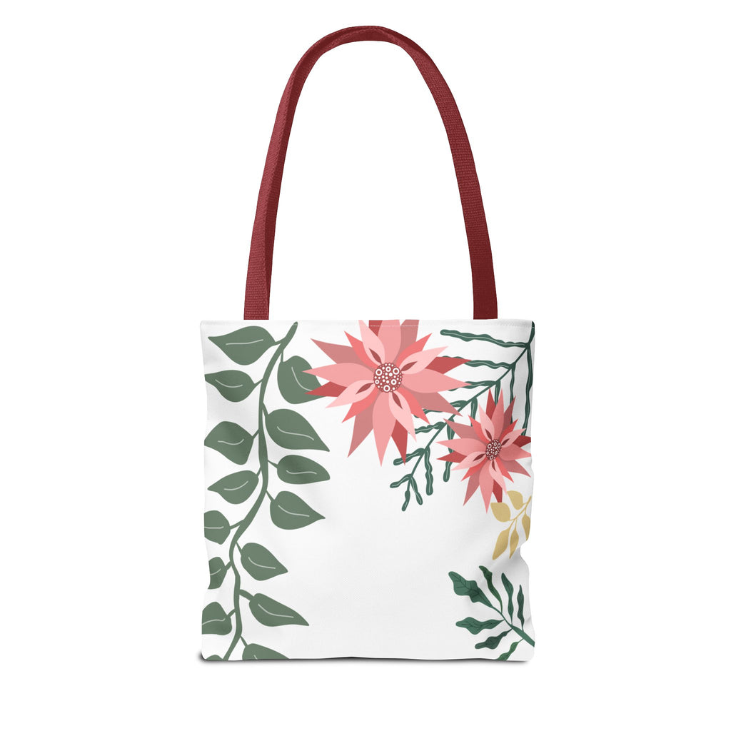 Floral Tote Bag – Pink Poinsettia & Green Foliage All-Over Print