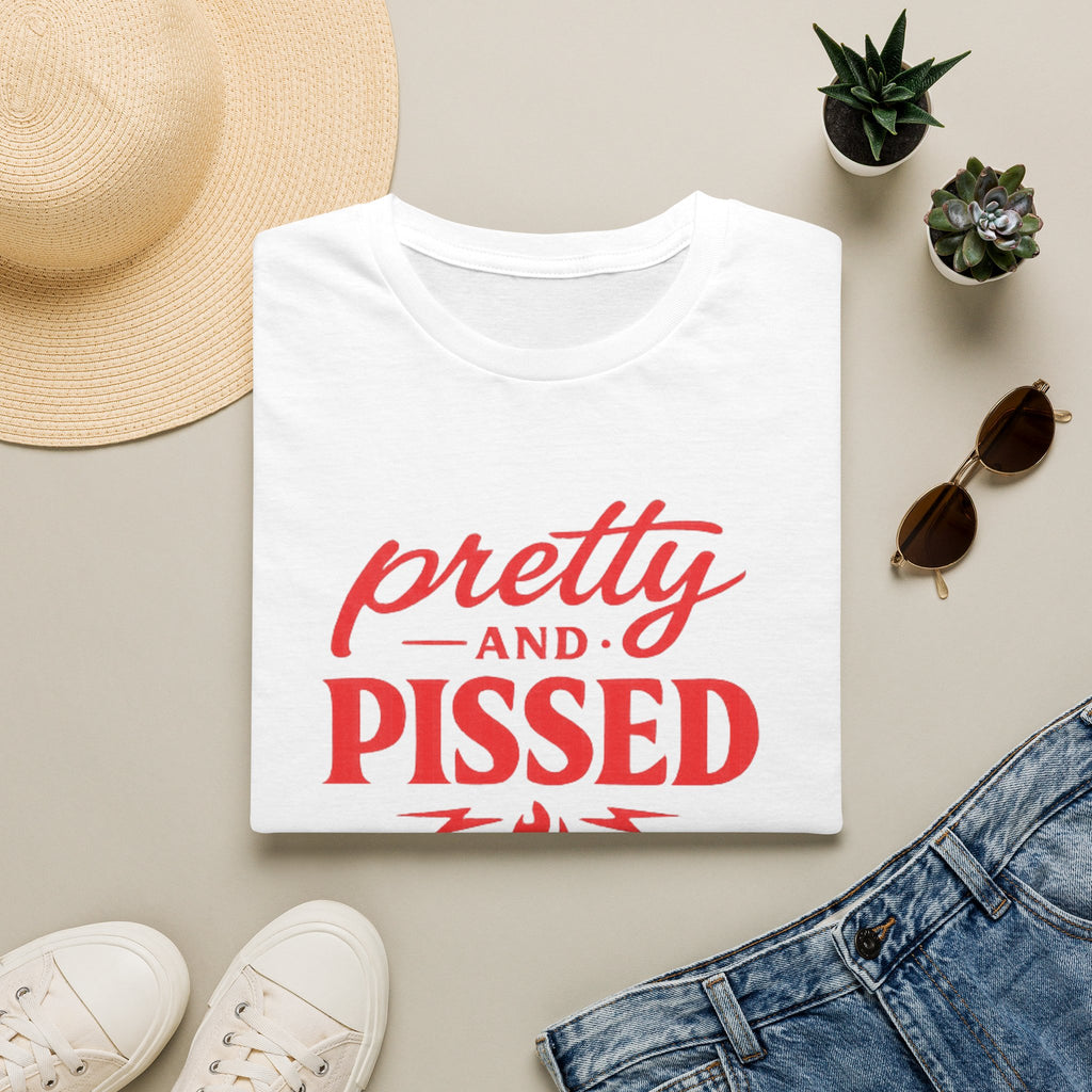 Pretty And Pissed Shirt | Funny Feminist Graphic Tee | Bold Red Typography Women’s Tee